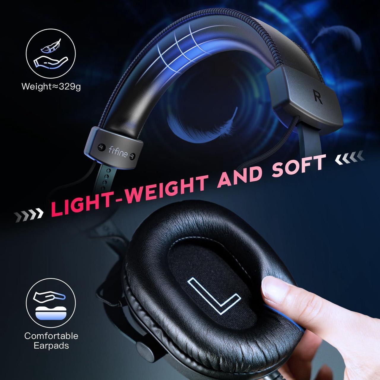 Alt view image 4 of 5 - FIFINE PC Gaming Headset, USB Headset with 7.1 Surround Sound, Detachable Microphone, Control Box, 3.5mm Headphones Jack, Over-Ear Wired Headset for PS5/PS4/Xbox/Switch, Black-AmpliGame H9 (DE2304H9)