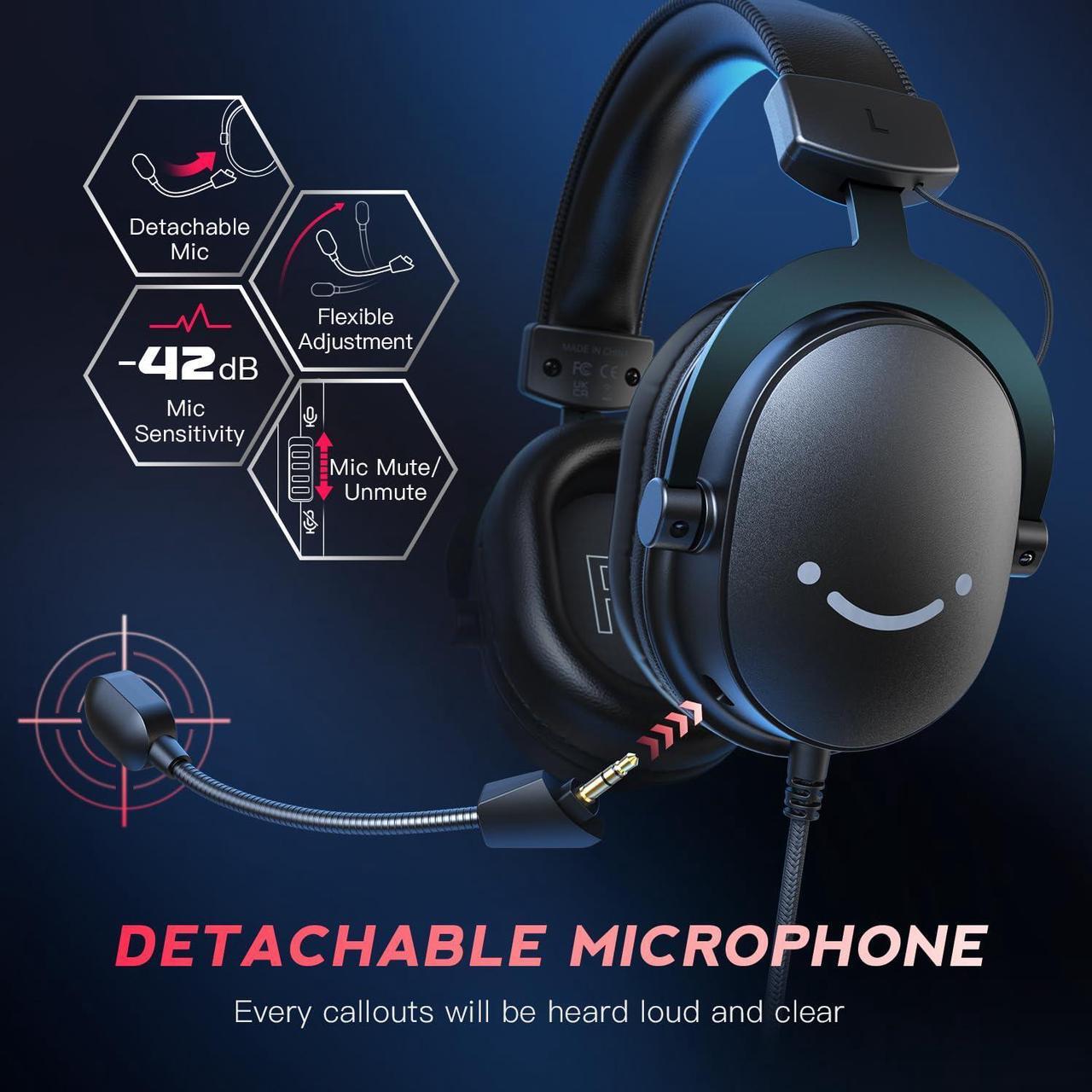 Alt view image 5 of 5 - FIFINE PC Gaming Headset, USB Headset with 7.1 Surround Sound, Detachable Microphone, Control Box, 3.5mm Headphones Jack, Over-Ear Wired Headset for PS5/PS4/Xbox/Switch, Black-AmpliGame H9 (DE2304H9)