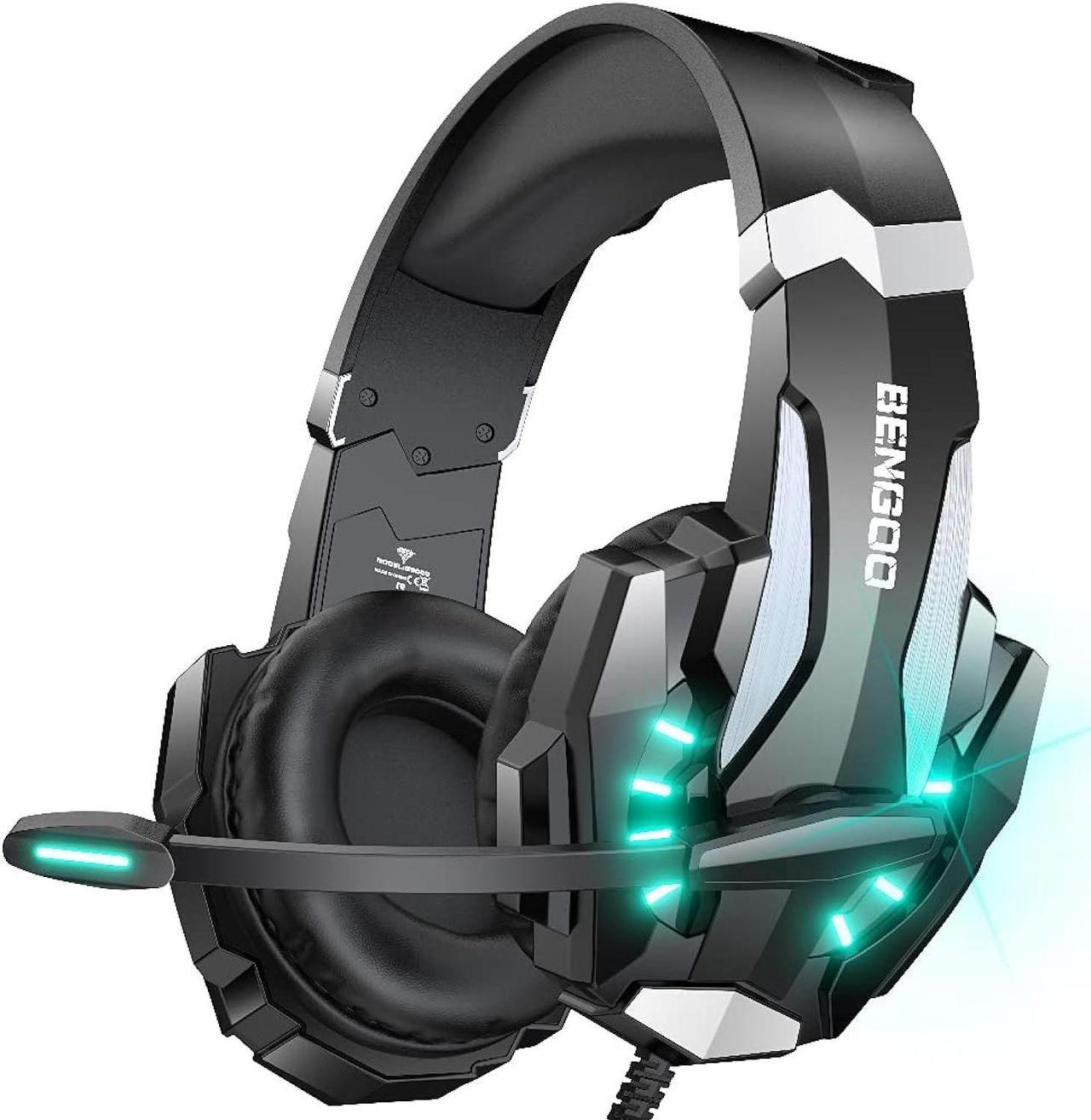 Main image of BENGOO G9000 Stereo Gaming Headset for PS4 PC Xbox One PS5 Controller, Noise Cancelling Over Ear Headphones with Mic, LED Light, Bass Surround, Soft Memory Earmuffs for Laptop Mac - Black (G9000)