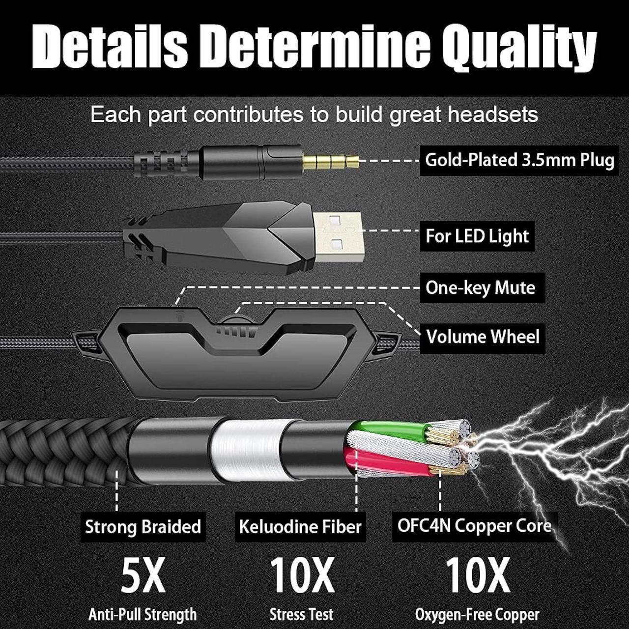 Alt view image 5 of 5 - BENGOO G9000 Stereo Gaming Headset for PS4 PC Xbox One PS5 Controller, Noise Cancelling Over Ear Headphones with Mic, LED Light, Bass Surround, Soft Memory Earmuffs for Laptop Mac - Black (G9000)