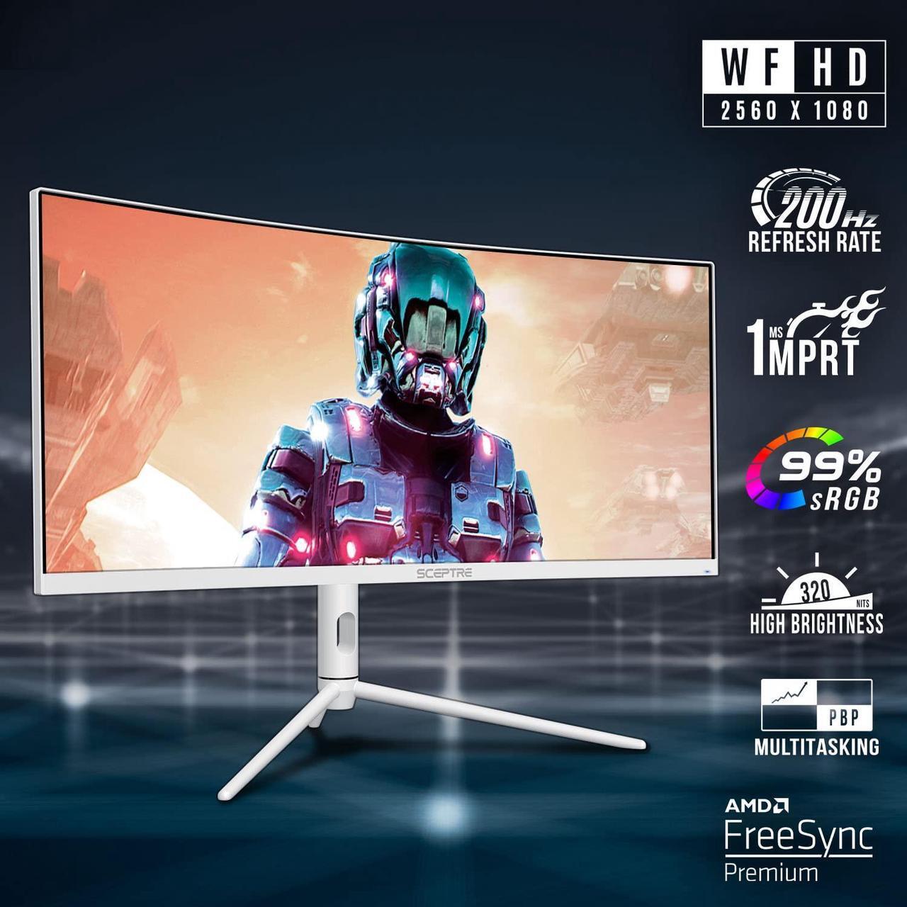 Alt view image 2 of 5 - Sceptre 30-inch Curved Ultrawide Monitor 2560 x 1080 up to 200Hz DisplayPort HDMI 1ms AMD FreeSync Premium 99% sRGB Picture by Picture/PIP, Build-in Speakers White (C305B-FUN200W) (C305B-FUN200W)
