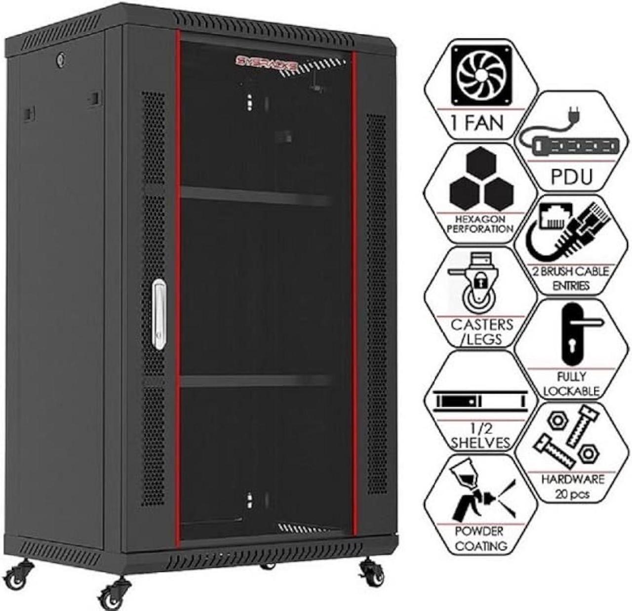 Alt view image 2 of 5 - Sysracks - Server Rack  Wall Mount Rack - Locking Cabinet for Network - Electronics - Security - Audio - Video - AV Equipment - Data Rack - Legs/Power Strip/Shelf/Fan - 24-Inch Deep (27U)
