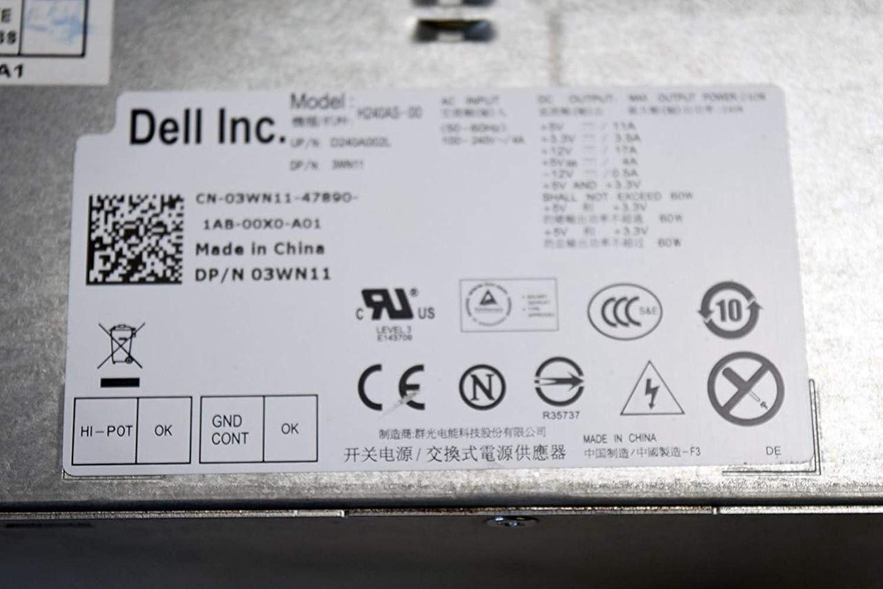 Alt view image 14 of 15 - Dell 3WN11 H240AS-00 240W ATX SFF M-ITX Power Supply D240A002L RV1C4 J50TW 2TXYM