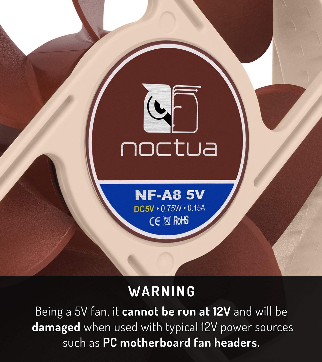 Alt view image 2 of 7 - Noctua NF-A8 5V, Premium Quiet Fan with USB Power Adaptor Cable, 3-Pin, 5V Version (80mm, Brown)