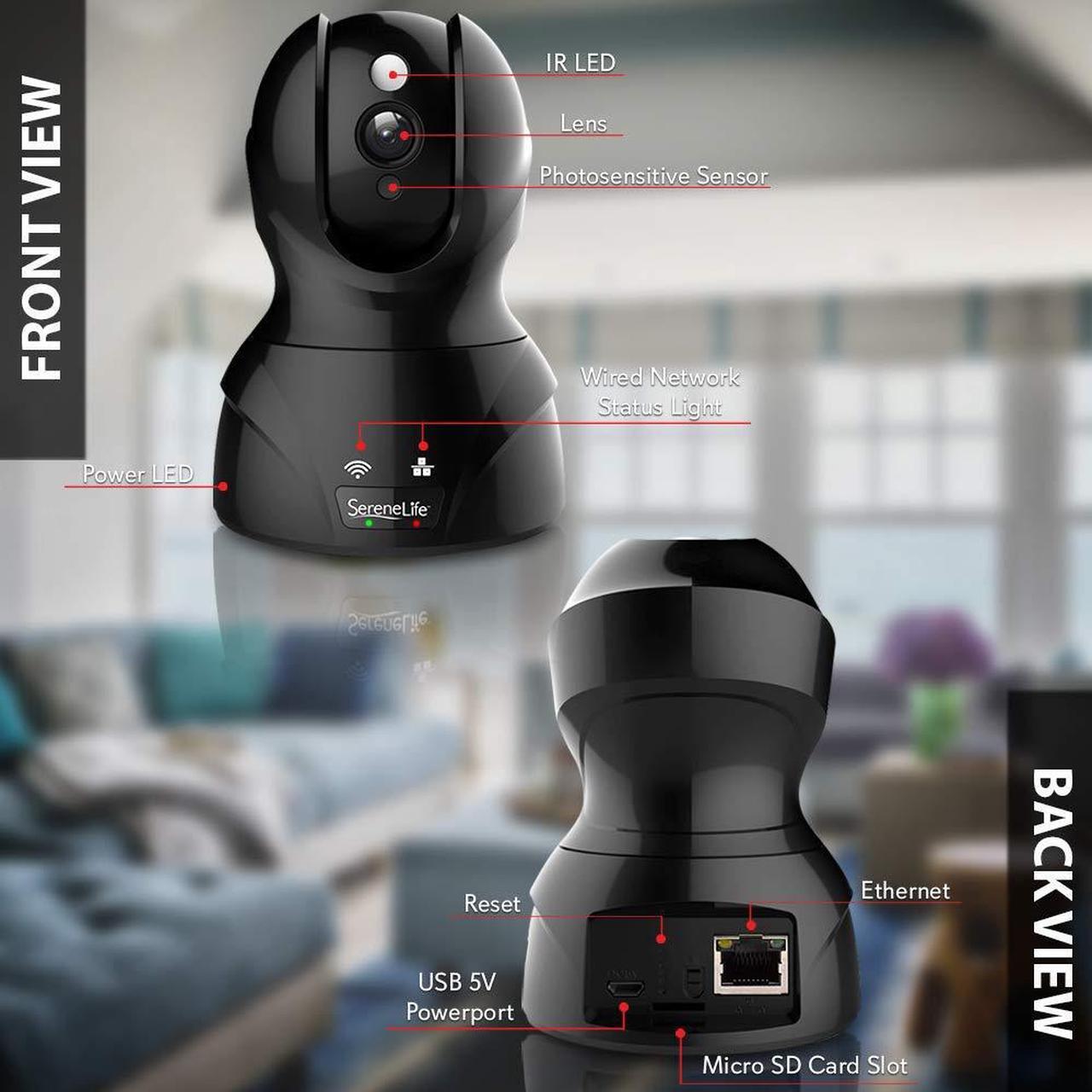 Alt view image 2 of 14 - SereneLife Indoor Wireless IP Camera - HD 1080p Network Security Surveillance Home Monitoring w/ Motion Detection, Night Vision, PTZ, 2 Way Audio - iPhone Android Mobile PC WiFi - IPCAMHD82
