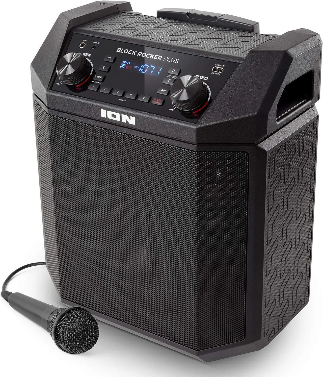 Main image of ION Audio Block Rocker Plus | 100W Portable Speaker, Battery Powered with Bluetooth, Microphone & Cable, AM/FM Radio, Wheels & Telescopic Handle and USB Charging For Smartphones & Tablets