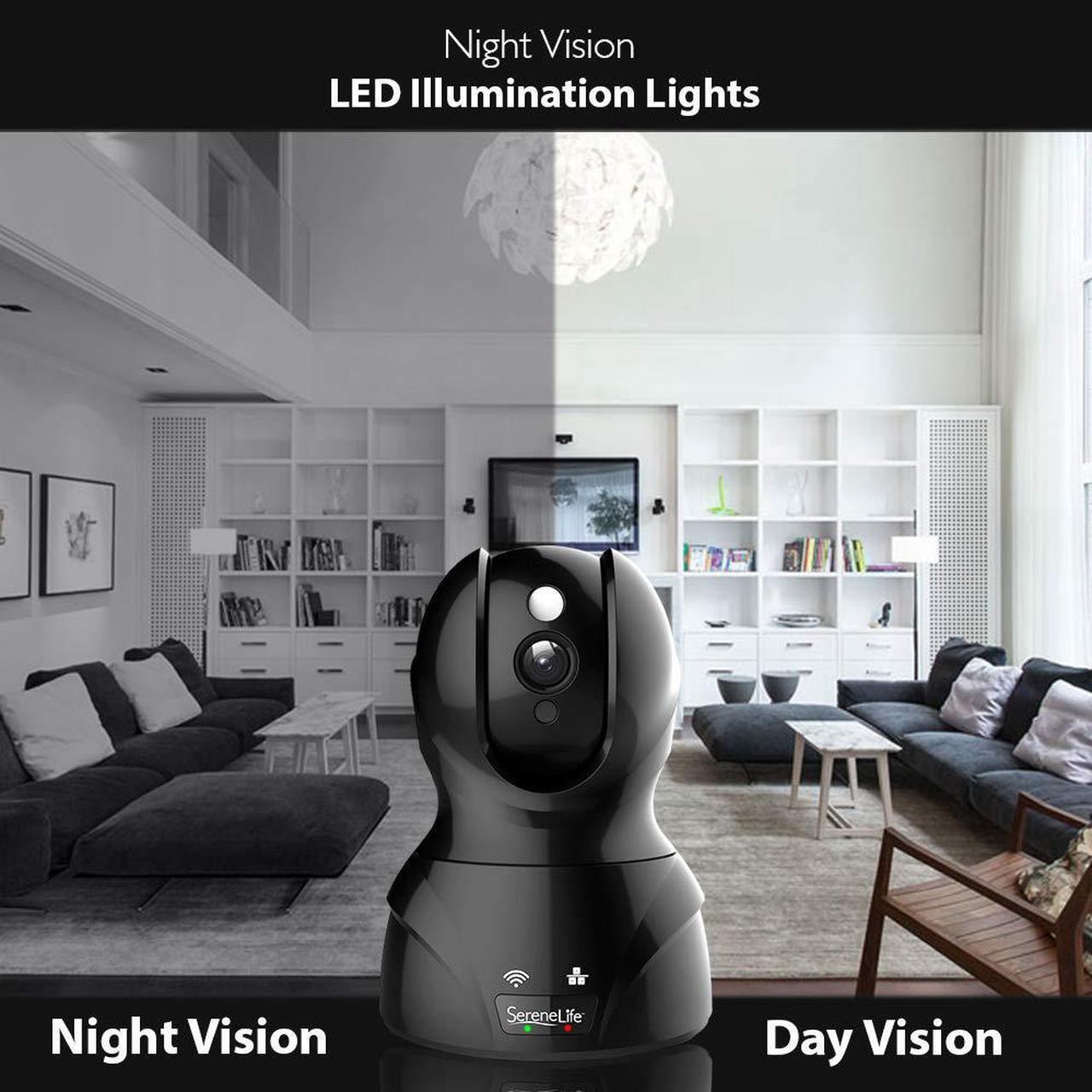 Alt view image 4 of 14 - SereneLife Indoor Wireless IP Camera - HD 1080p Network Security Surveillance Home Monitoring w/ Motion Detection, Night Vision, PTZ, 2 Way Audio - iPhone Android Mobile PC WiFi - IPCAMHD82
