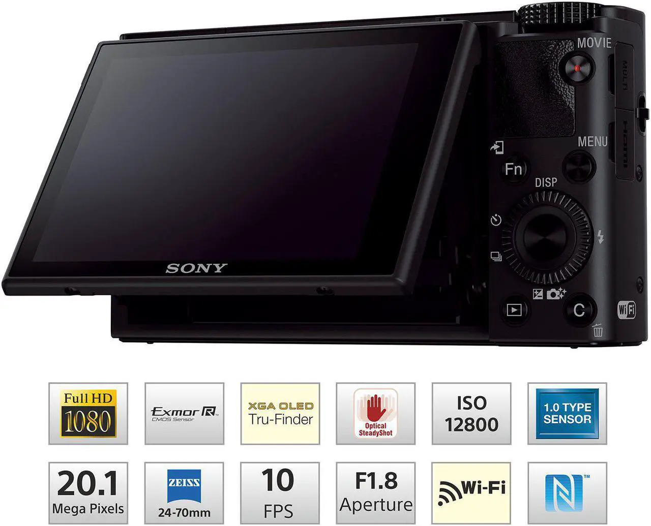 Alt view image 3 of 4 - Sony RX100 III 20.1 MP Premium Compact Digital Camera w/1-inch Sensor and 24-70mm F1.8-2.8 ZEISS Zoom Lens (DSCRX100M3/B