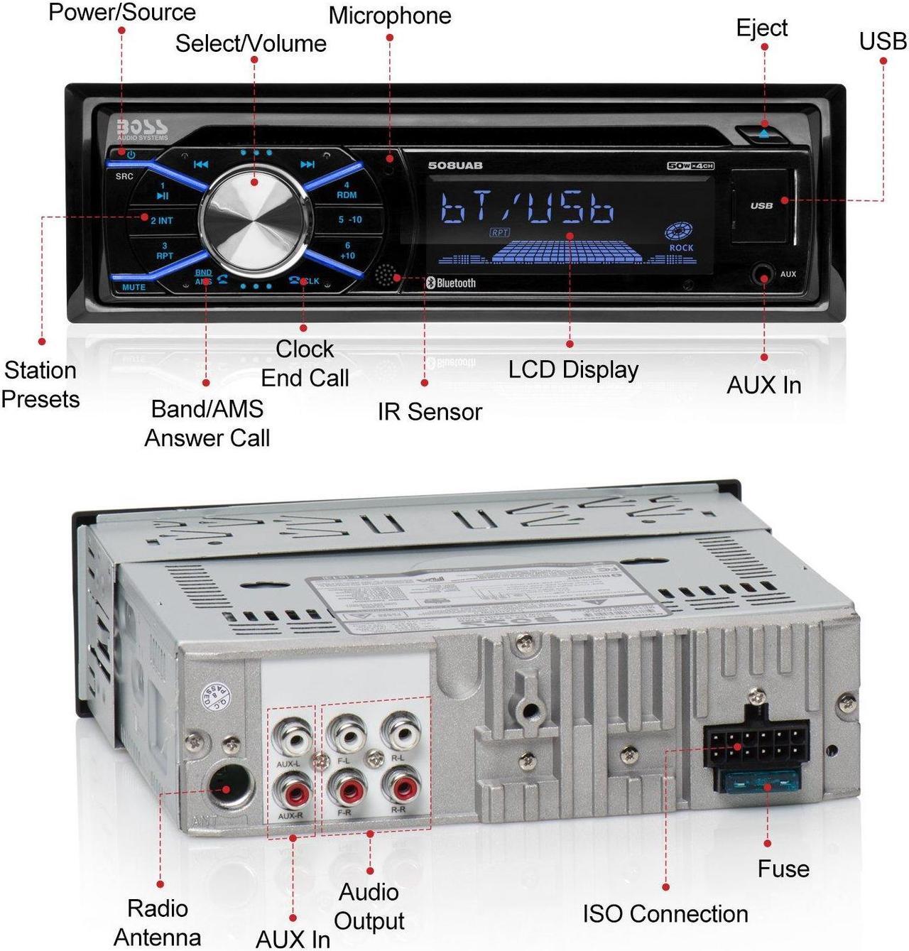 Alt view image 15 of 20 - Boss Audio Systems 508UAB Single-DIN In-Dash CD AM/FM/MP3 Receiver (with Bluetooth(R))