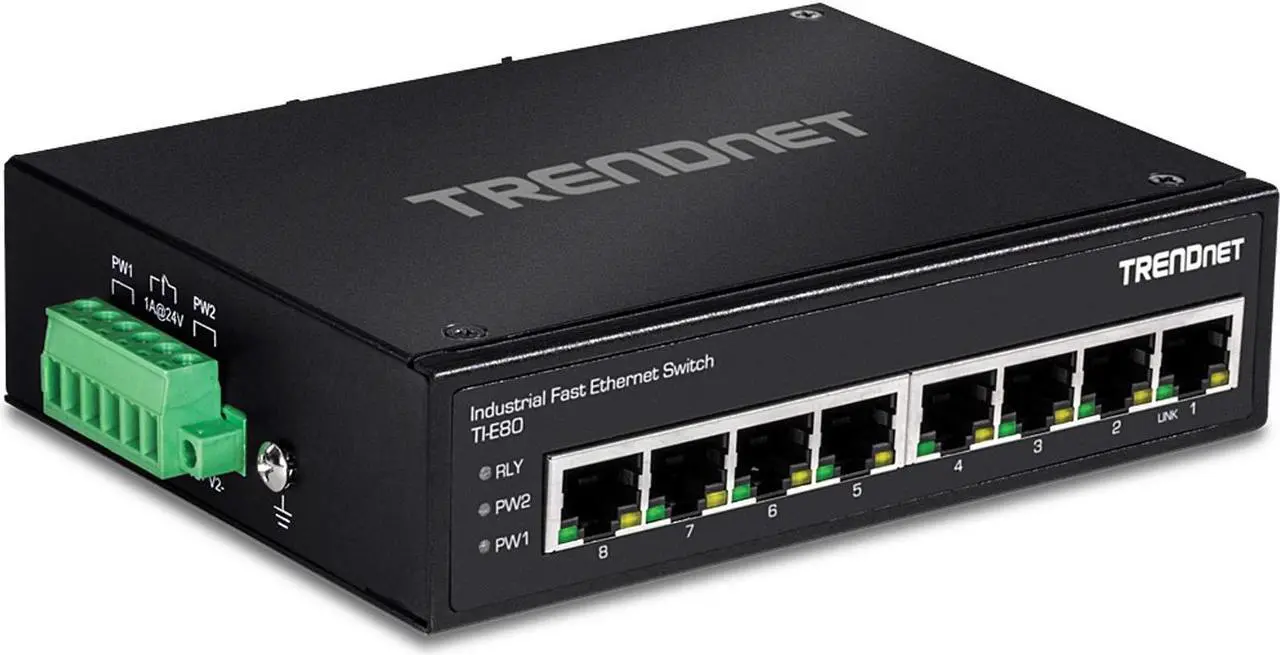 Alt view image 4 of 9 - TRENDnet 8-Port Industrial Unmanaged Fast Ethernet DIN-Rail Switch; TI-E80 8 x Fast Ethernet Ports; 1.6Gbps Switching Capacity;8 Port Network Fast Ethernet Switch;IP30 Metal Switch;Lifetime Protection