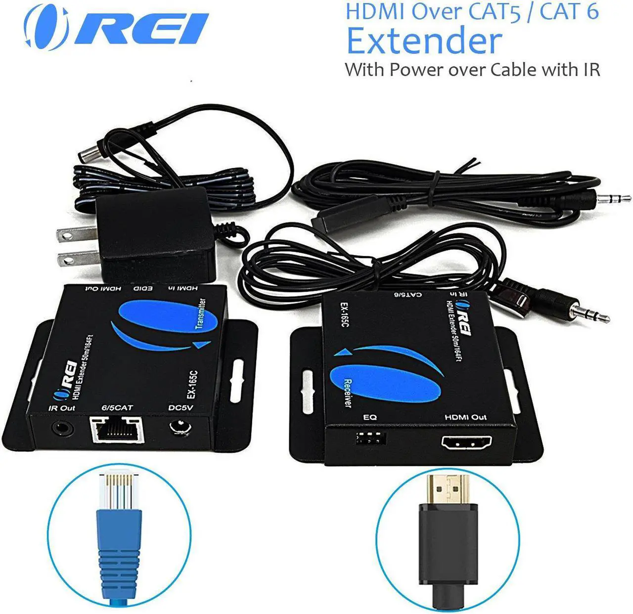 Alt view image 4 of 9 - OREI 164-Feet HDMI Extender Over Single CAT5/CAT6 upto 1080p, Full HD, Loop Out Option,  with IR (EX-165C)