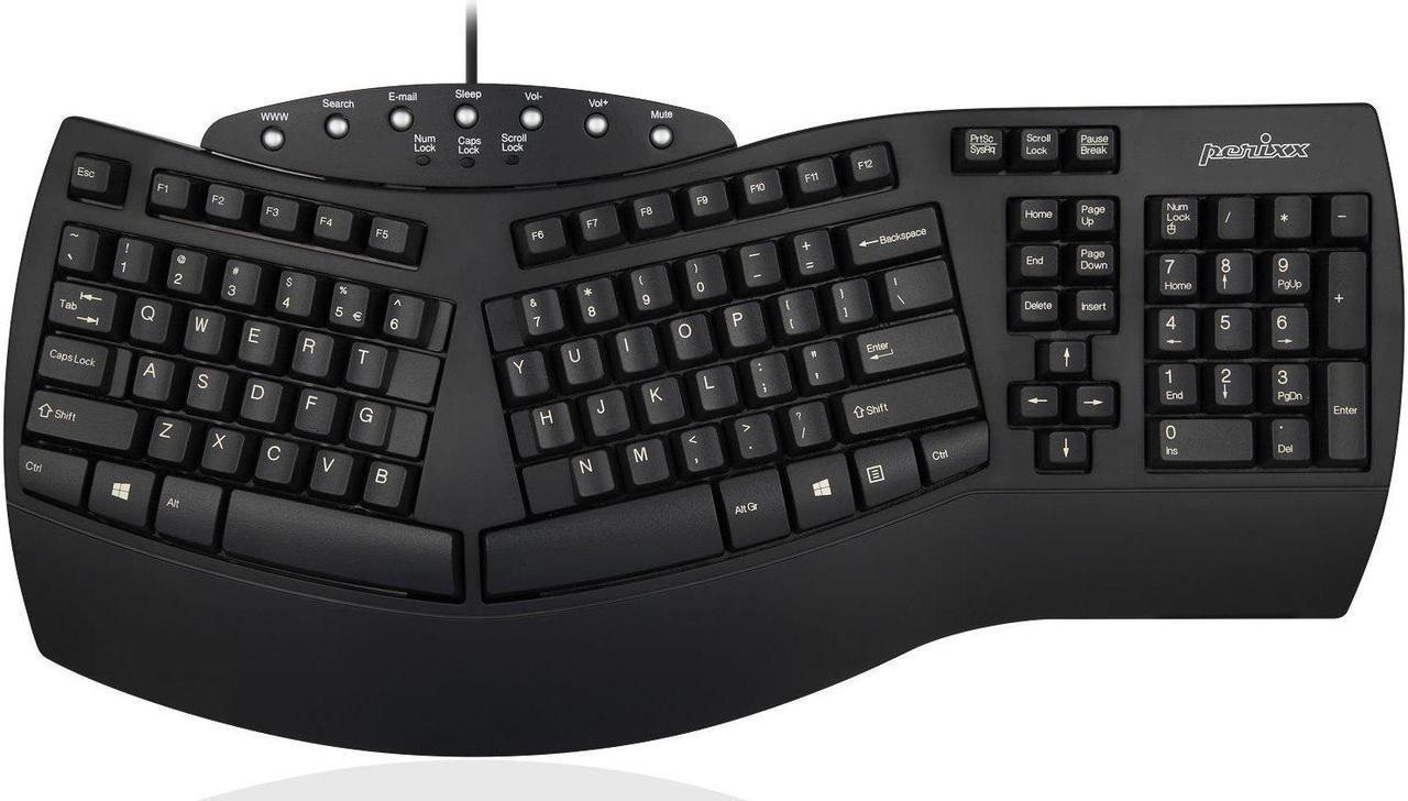 Perixx PERIBOARD-512 Ergonomic Split Keyboard - Natural Ergonomic Design - Black - Bulky Size 19.09"x9.29"x1.73"