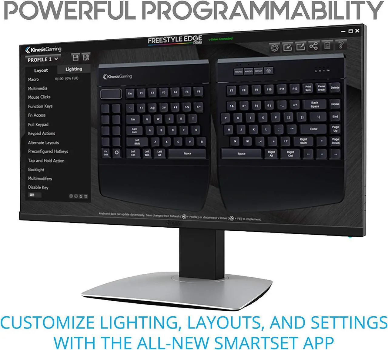 Alt view image 7 of 20 - KINESIS Gaming Freestyle Edge RGB Split Mechanical Keyboard (MX Brown)