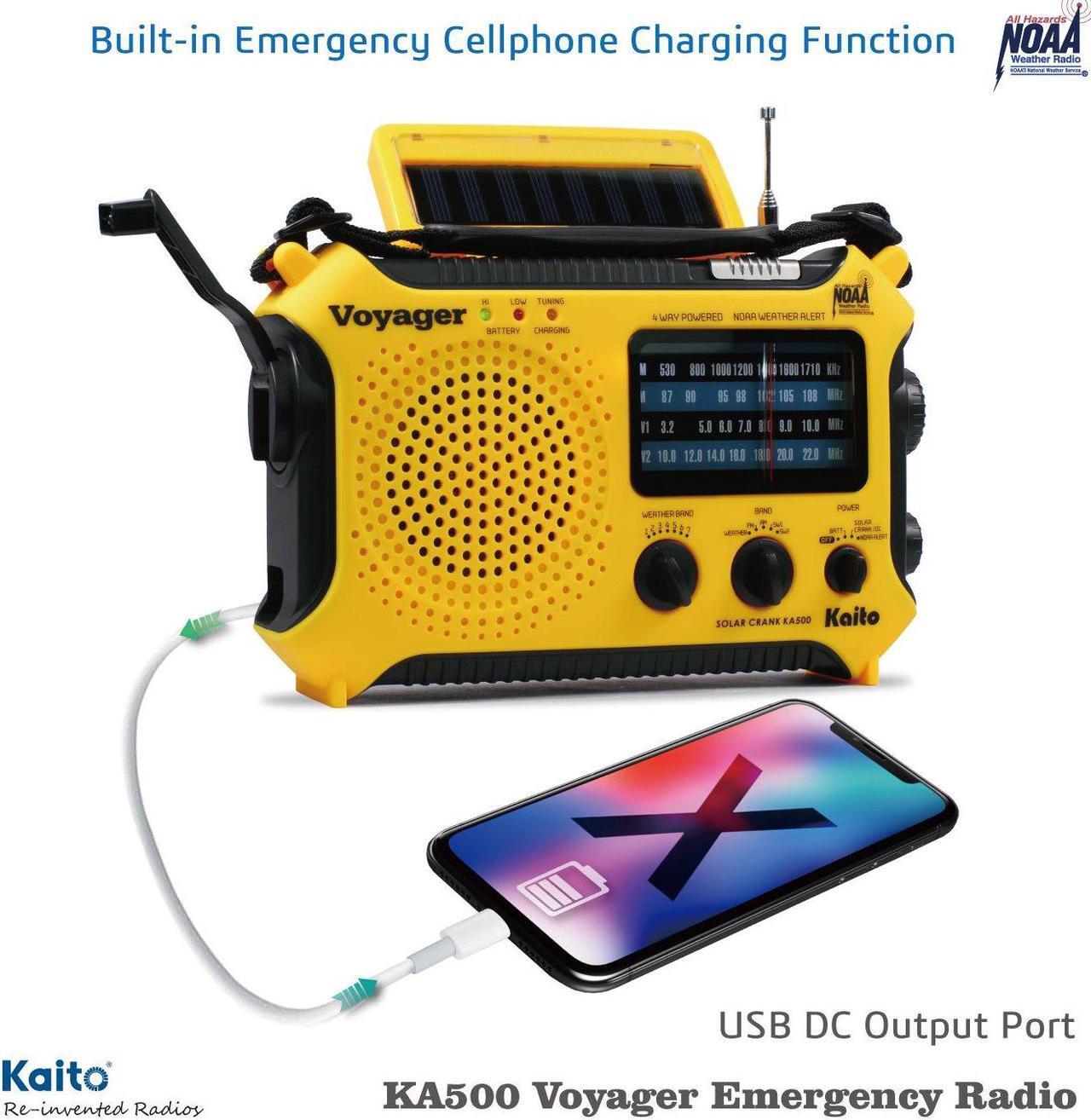 Alt view image 2 of 14 - Kaito KA500 5-way Powered Solar Power,Dynamo Crank, Wind Up Emergency AM/FM/SW/NOAA Weather Alert Radio with Flashlight,Reading Lamp and Cellphone Charger, Yellow