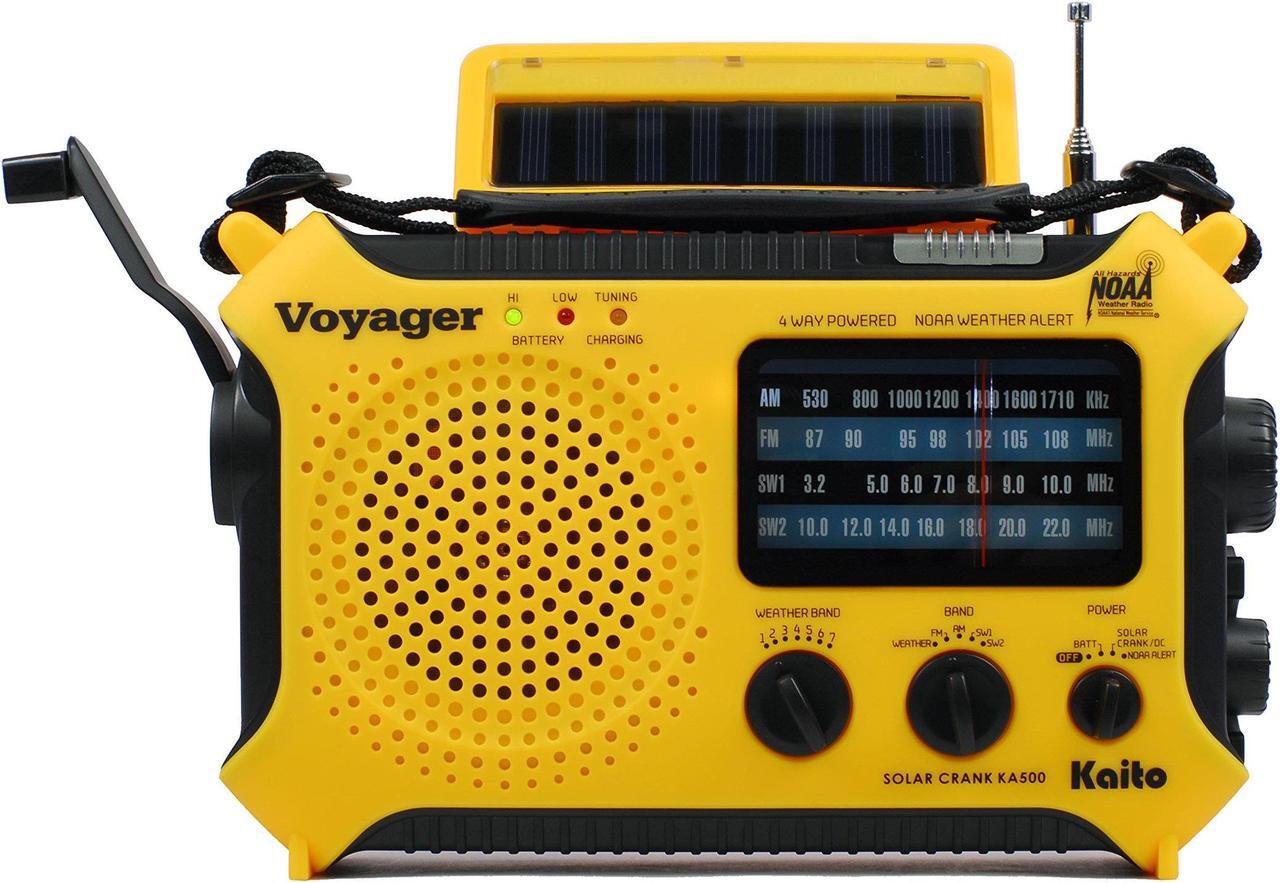 Main image of Kaito KA500 5-way Powered Solar Power,Dynamo Crank, Wind Up Emergency AM/FM/SW/NOAA Weather Alert Radio with Flashlight,Reading Lamp and Cellphone Charger, Yellow