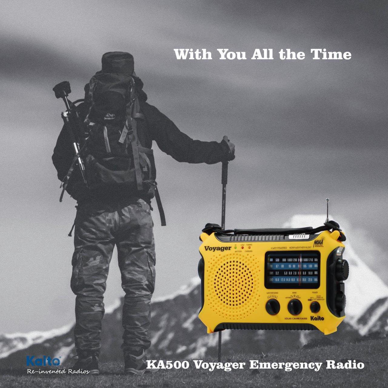 Alt view image 7 of 14 - Kaito KA500 5-way Powered Solar Power,Dynamo Crank, Wind Up Emergency AM/FM/SW/NOAA Weather Alert Radio with Flashlight,Reading Lamp and Cellphone Charger, Yellow
