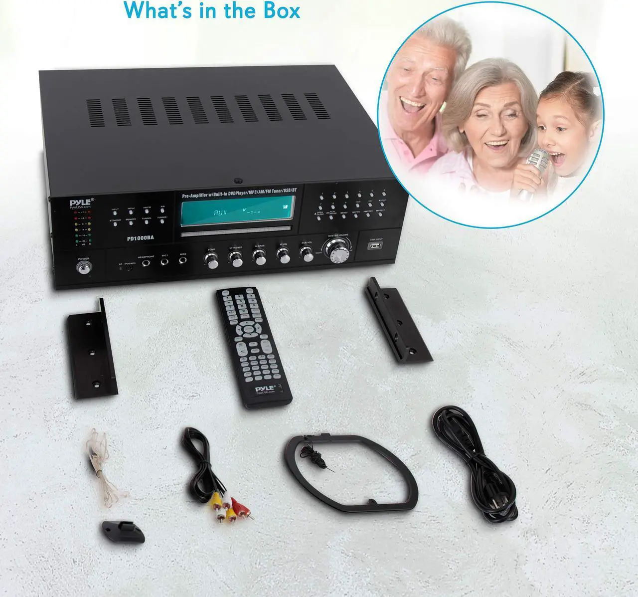 Alt view image 7 of 14 - 4-Channel Wireless Bluetooth Power Amplifier - 1000W Stereo Speaker Home Audio Receiver w/FM Radio, USB, Headphone, 2 Microphone w/Echo, Front Loading CD DVD Player, LED, Rack Mount - Pyle PD1000BA