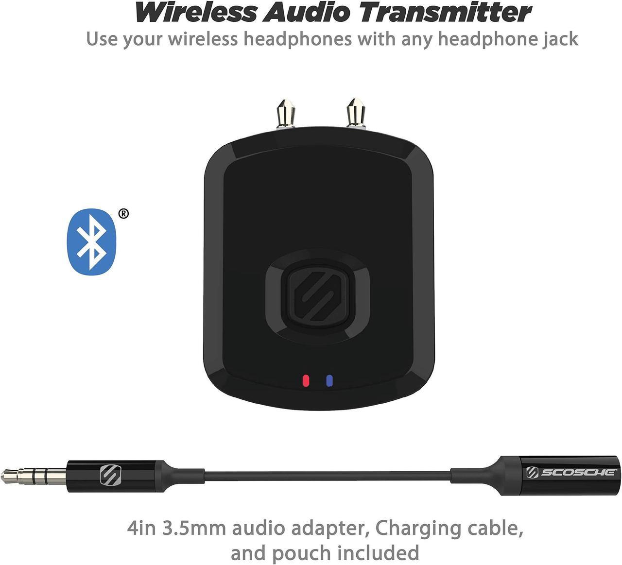 Alt view image 6 of 7 - SCOSCHE BTTWT-SP FlyTunes Universal Portable Bluetooth 4.1 Wireless Audio Transmitter for Use with AirPods, Earbuds/Headphones, TV’s and More - White