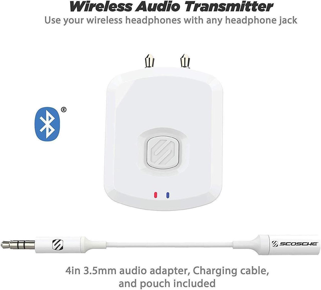 Alt view image 2 of 7 - SCOSCHE BTTWT-SP FlyTunes Universal Portable Bluetooth 4.1 Wireless Audio Transmitter for Use with AirPods, Earbuds/Headphones, TV’s and More - White