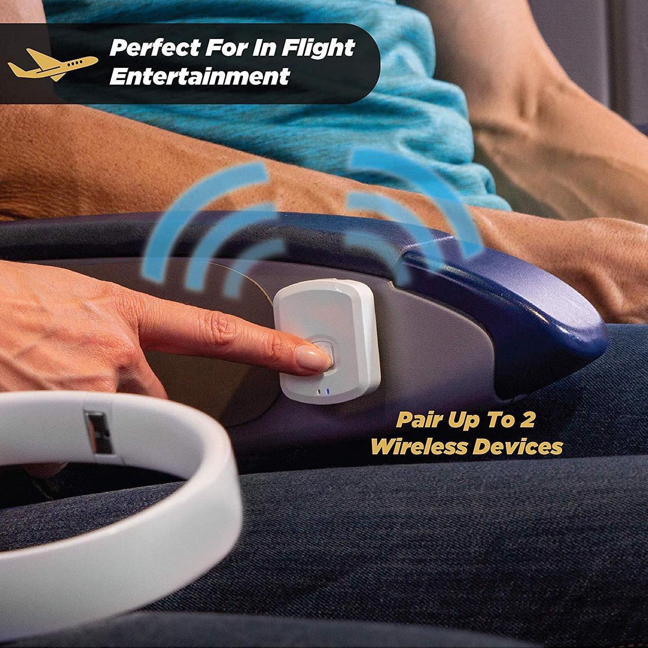 Alt view image 4 of 7 - SCOSCHE BTTWT-SP FlyTunes Universal Portable Bluetooth 4.1 Wireless Audio Transmitter for Use with AirPods, Earbuds/Headphones, TV’s and More - White