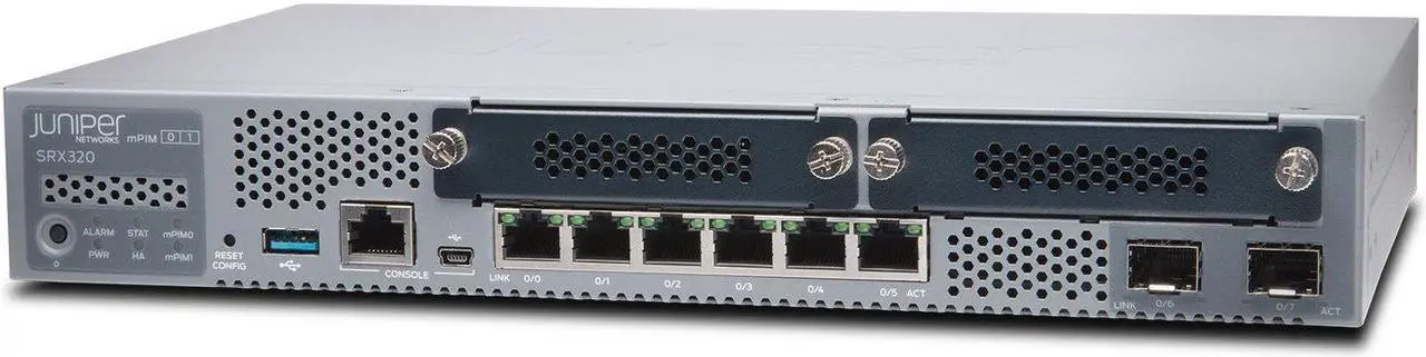Main image of Juniper Networks - SRX320 - Juniper SRX320 Router - 6 Ports - PoE Ports - Management Port - 4 Slots - Gigabit Ethernet -