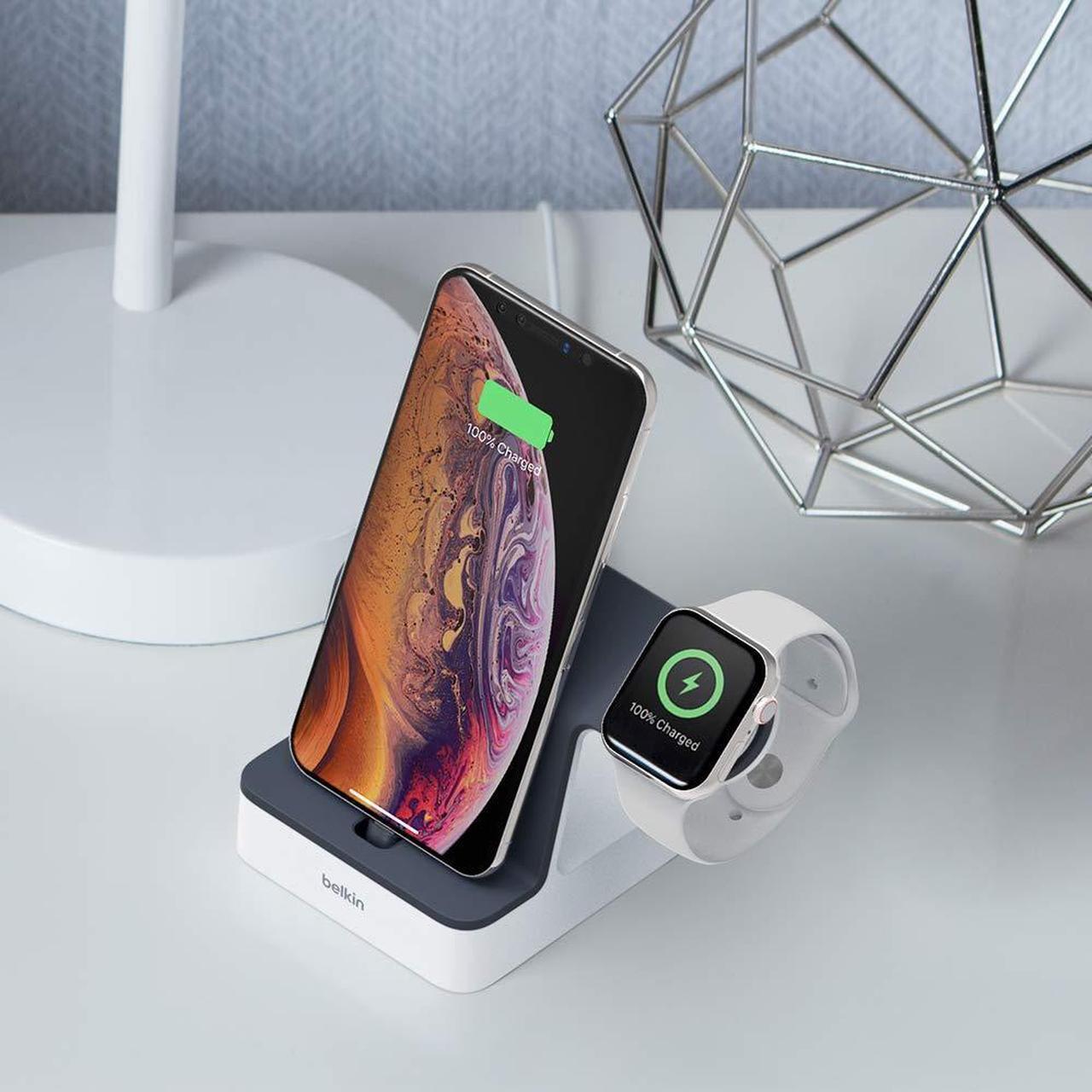 Alt view image 13 of 20 - BELKIN F8J237TTWHT PowerHouse White Charge Dock for Apple Watch + iPhone XS, iPhone XS Max, iPhone XR