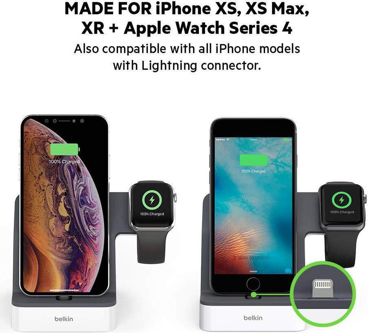 Alt view image 10 of 20 - BELKIN F8J237TTWHT PowerHouse White Charge Dock for Apple Watch + iPhone XS, iPhone XS Max, iPhone XR