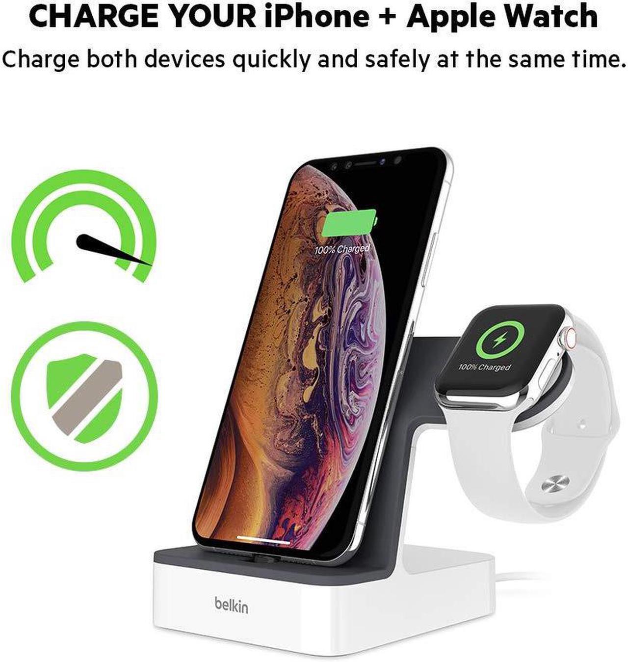 Alt view image 9 of 20 - BELKIN F8J237TTWHT PowerHouse White Charge Dock for Apple Watch + iPhone XS, iPhone XS Max, iPhone XR