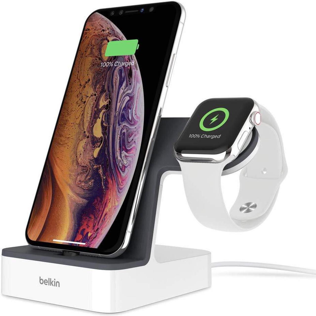 Alt view image 8 of 20 - BELKIN F8J237TTWHT PowerHouse White Charge Dock for Apple Watch + iPhone XS, iPhone XS Max, iPhone XR