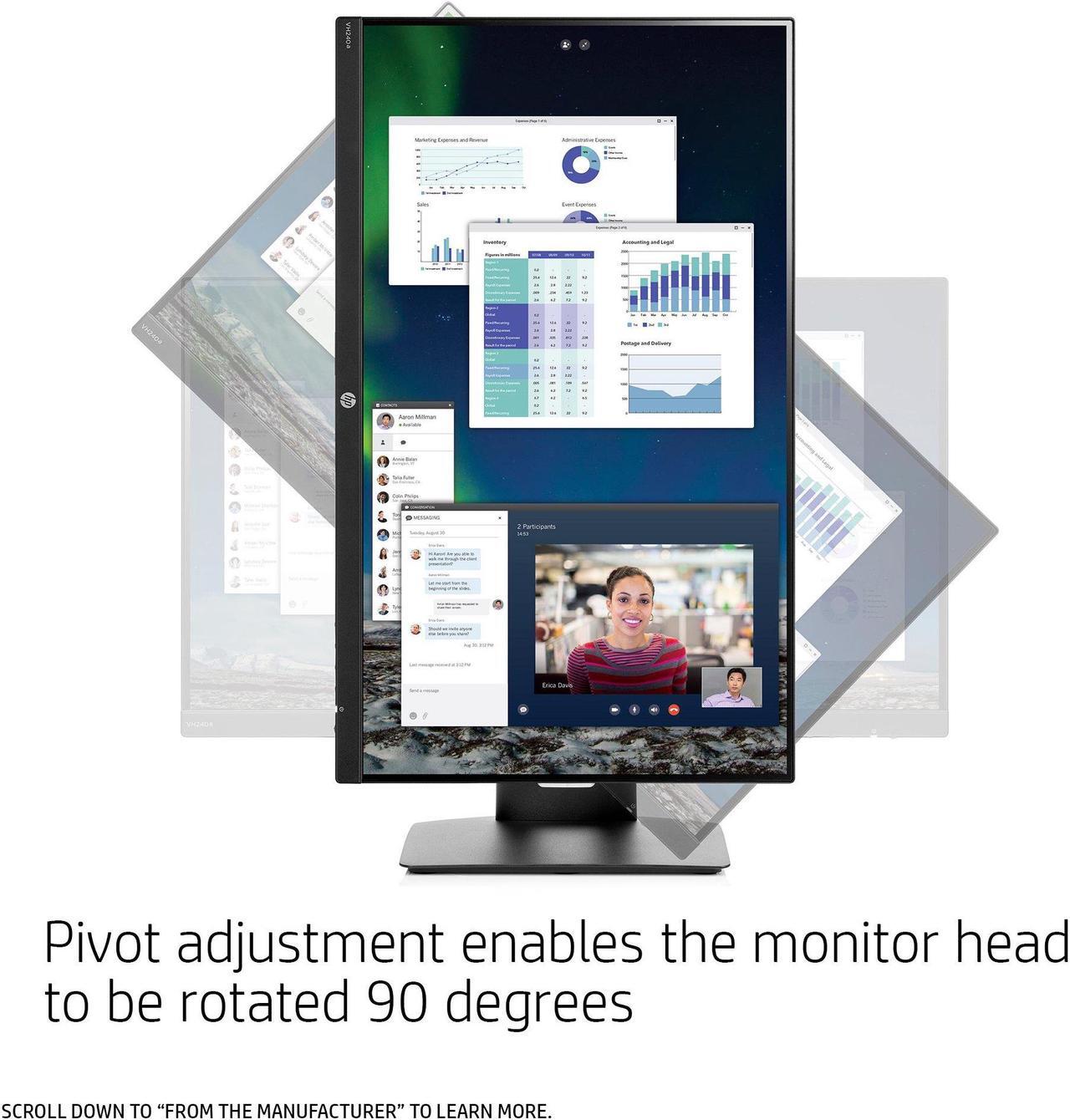 Alt view image 12 of 20 - HP VH240a 23.8" Full HD 1920 x 1080 60 Hz 5ms (GTG) HDMI, VGA LED Backlight IPS Monitor