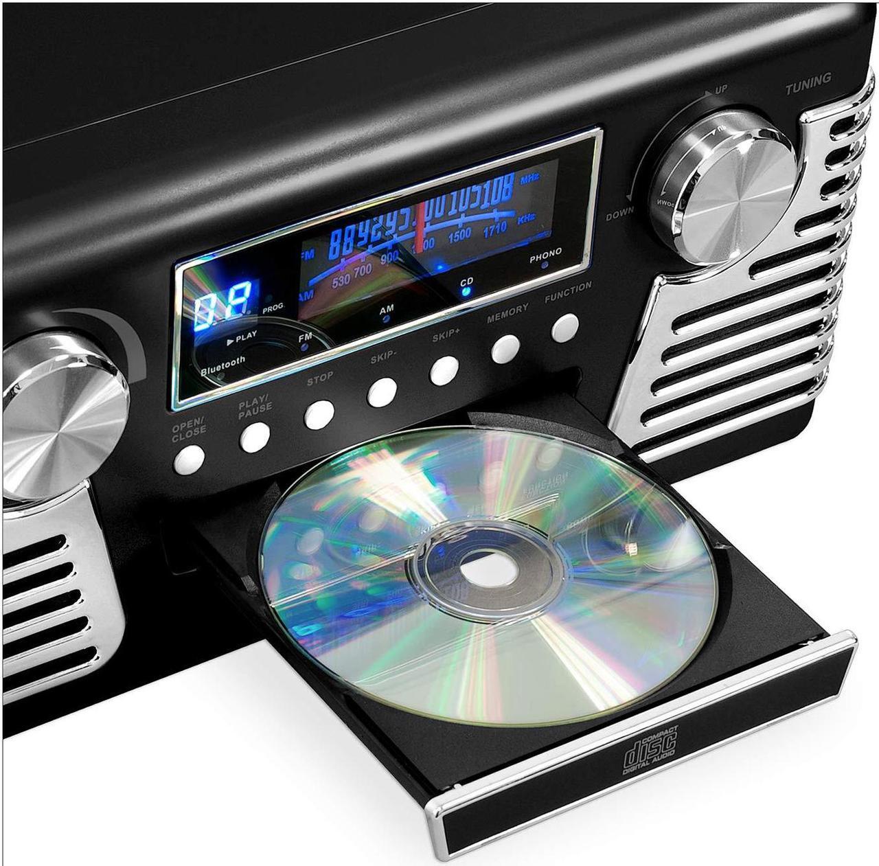 Alt view image 3 of 7 - Victrola 50's Retro 3-Speed Bluetooth Turntable with Stereo, CD Player and Speakers, Black