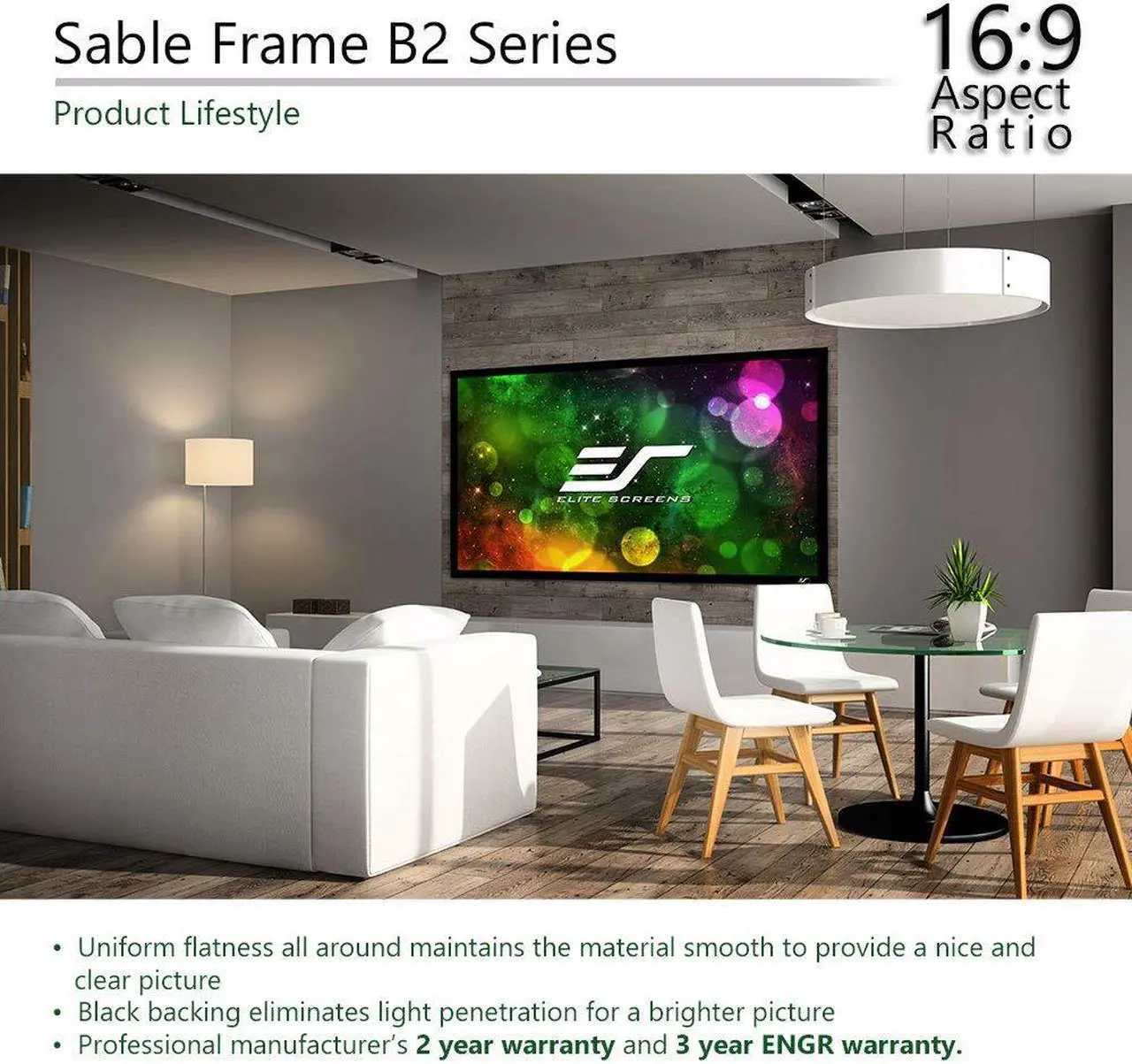 Alt view image 5 of 20 - Elite Screens Sable Frame B2, 120-INCH Diag. 16:9, Active 3D 4K / 8K Ultra HD Fixed Frame Home Theater Projection Projector Screen with Kit, SB120WH2