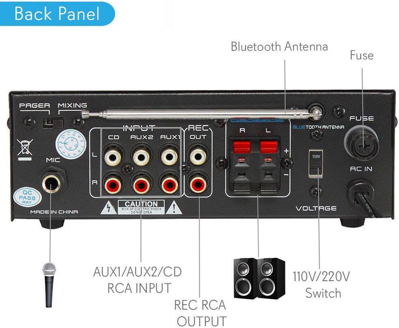 Alt view image 7 of 20 - Home Audio Power Amplifier System - 2X40W Mini Dual Channel Mixer Sound Stereo Receiver Box w/ AUX, Mic Input - For Amplified Speakers, PA, CD Player, Theater via RCA, Studio Use - Pyle PTA2