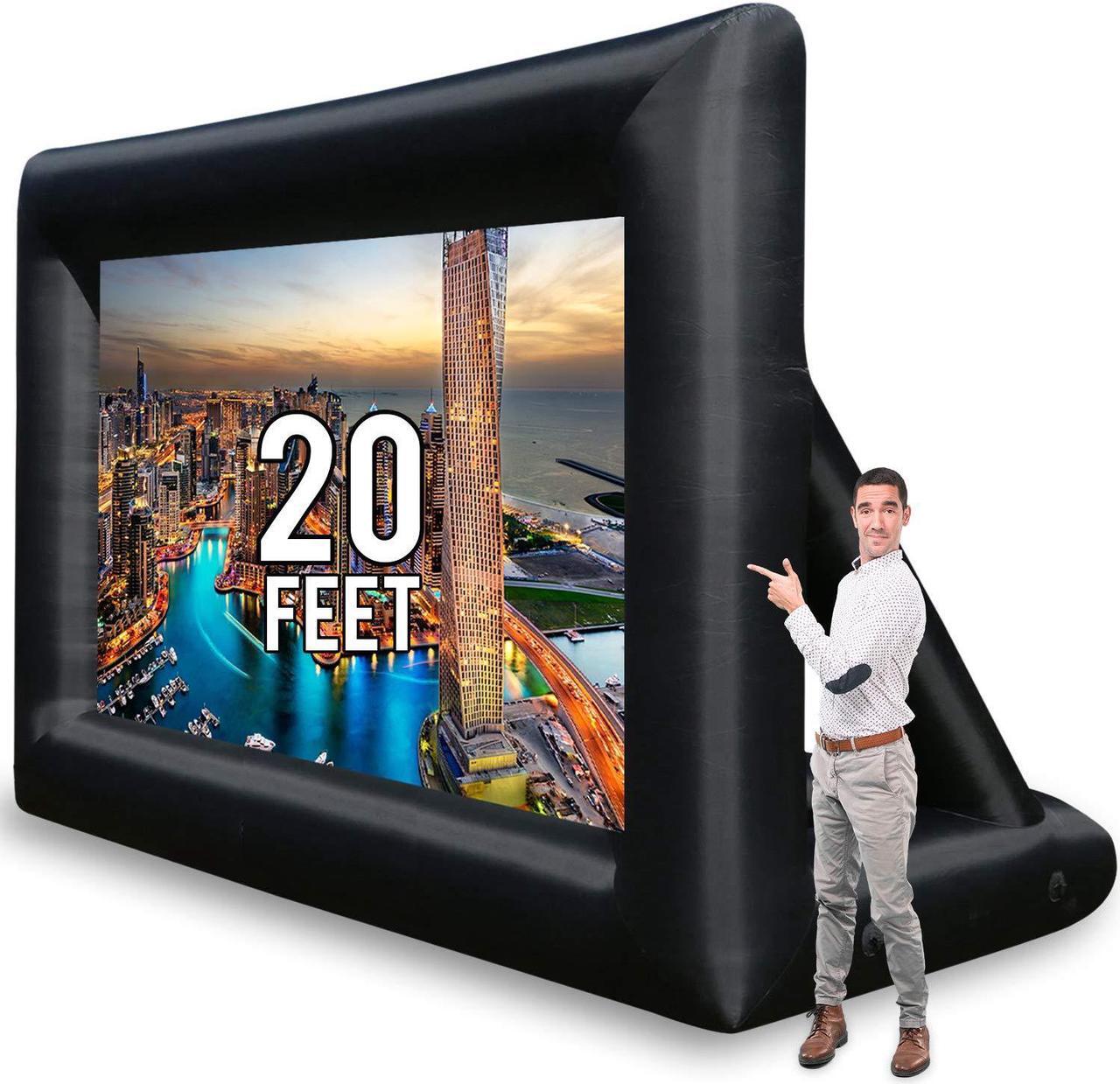 Main image of Jumbo 20 Feet Inflatable Outdoor and Indoor Theater Projector Screen - Includes Inflation Fan, Tie-Downs and Storage Bag