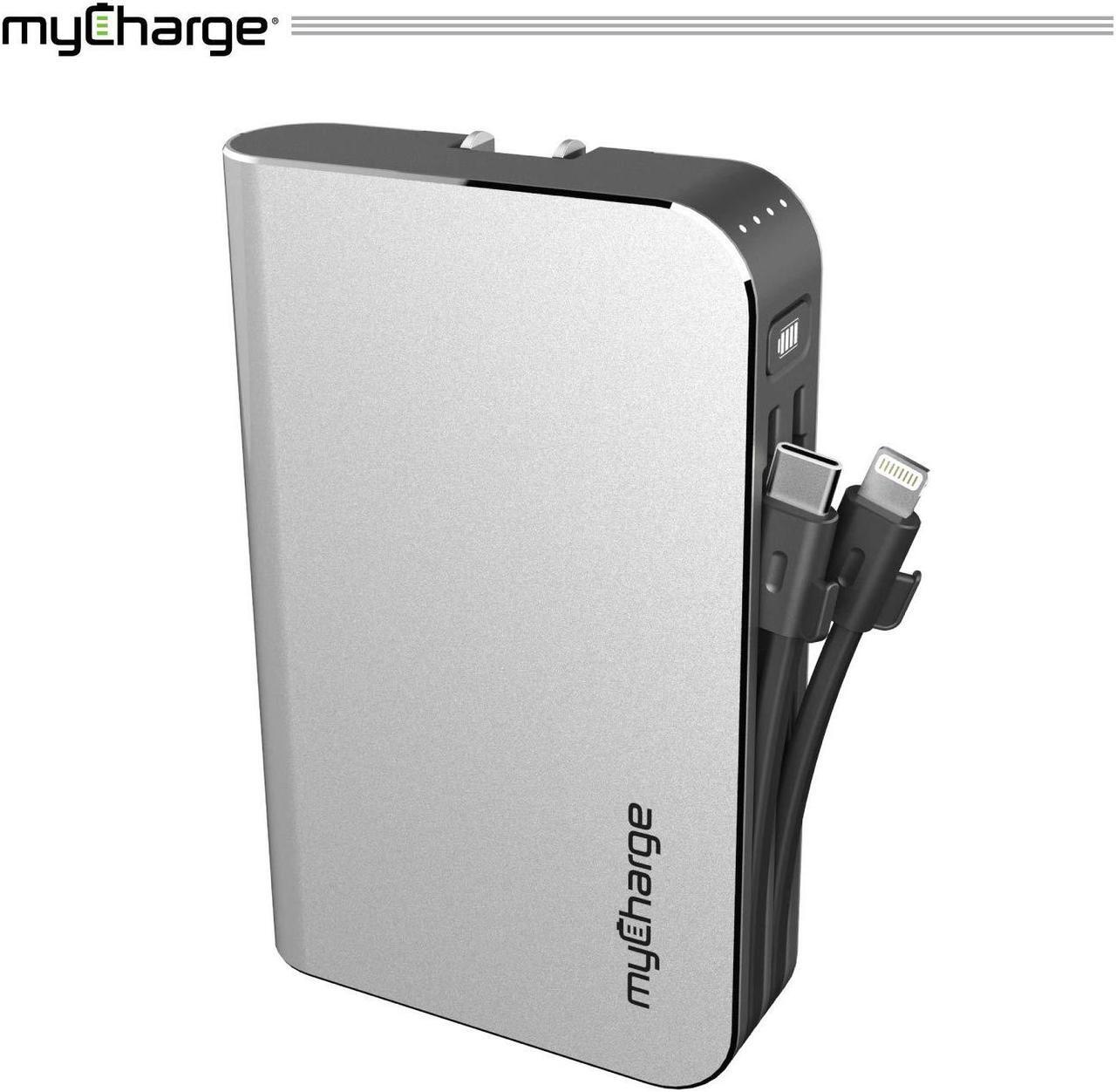 Main image of myCharge Portable Charger Power Bank - HubMax Universal 10050 mAh External Battery Pack | Wall Charger Foldable Plug | Built in Cables (iPhone Charger Lightning Cable and Android Samsung USB C)