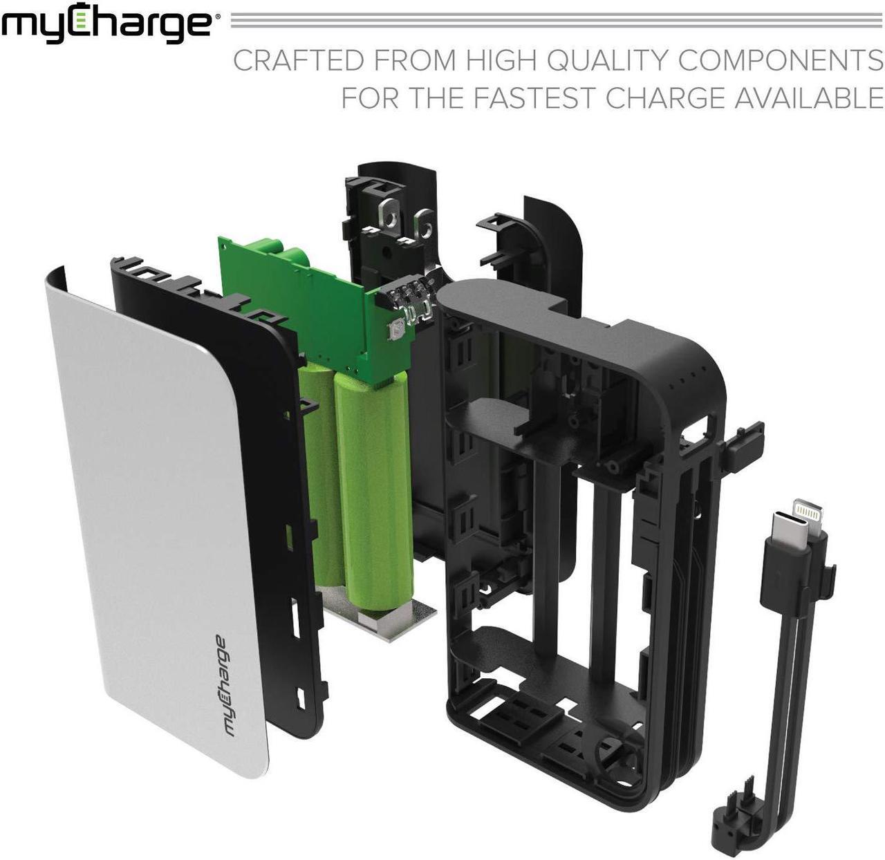 Alt view image 4 of 11 - myCharge Portable Charger Power Bank - HubMax Universal 10050 mAh External Battery Pack | Wall Charger Foldable Plug | Built in Cables (iPhone Charger Lightning Cable and Android Samsung USB C)