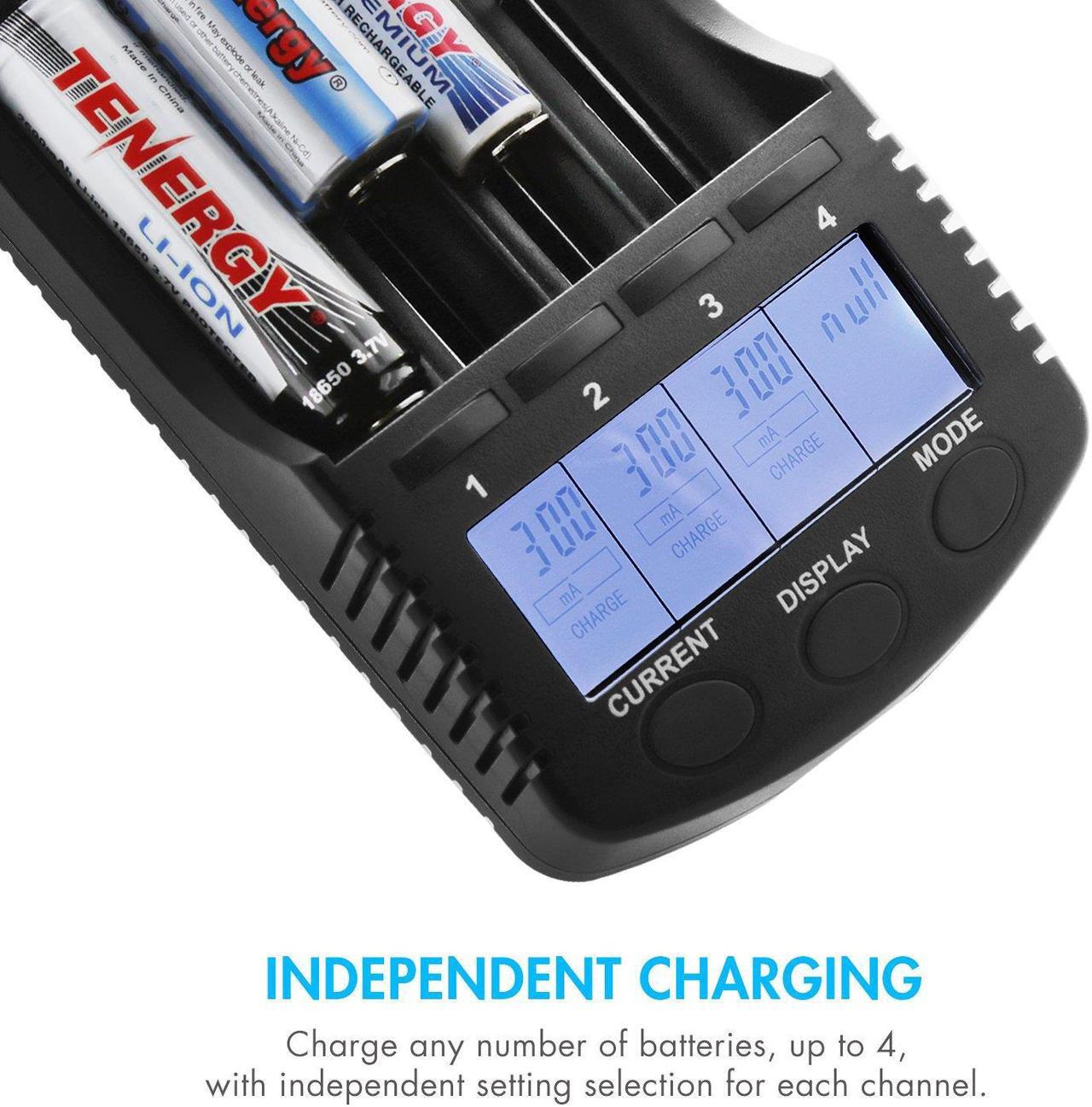 Alt view image 3 of 7 - Tenergy TN456 Intelligent Universal Battery Charger with 4 Slots, LCD Display, USB Output, Power Adapter, Rechargeable Battery Charger for Li-ion/NiMH/NiCD Rechargeable Batteries