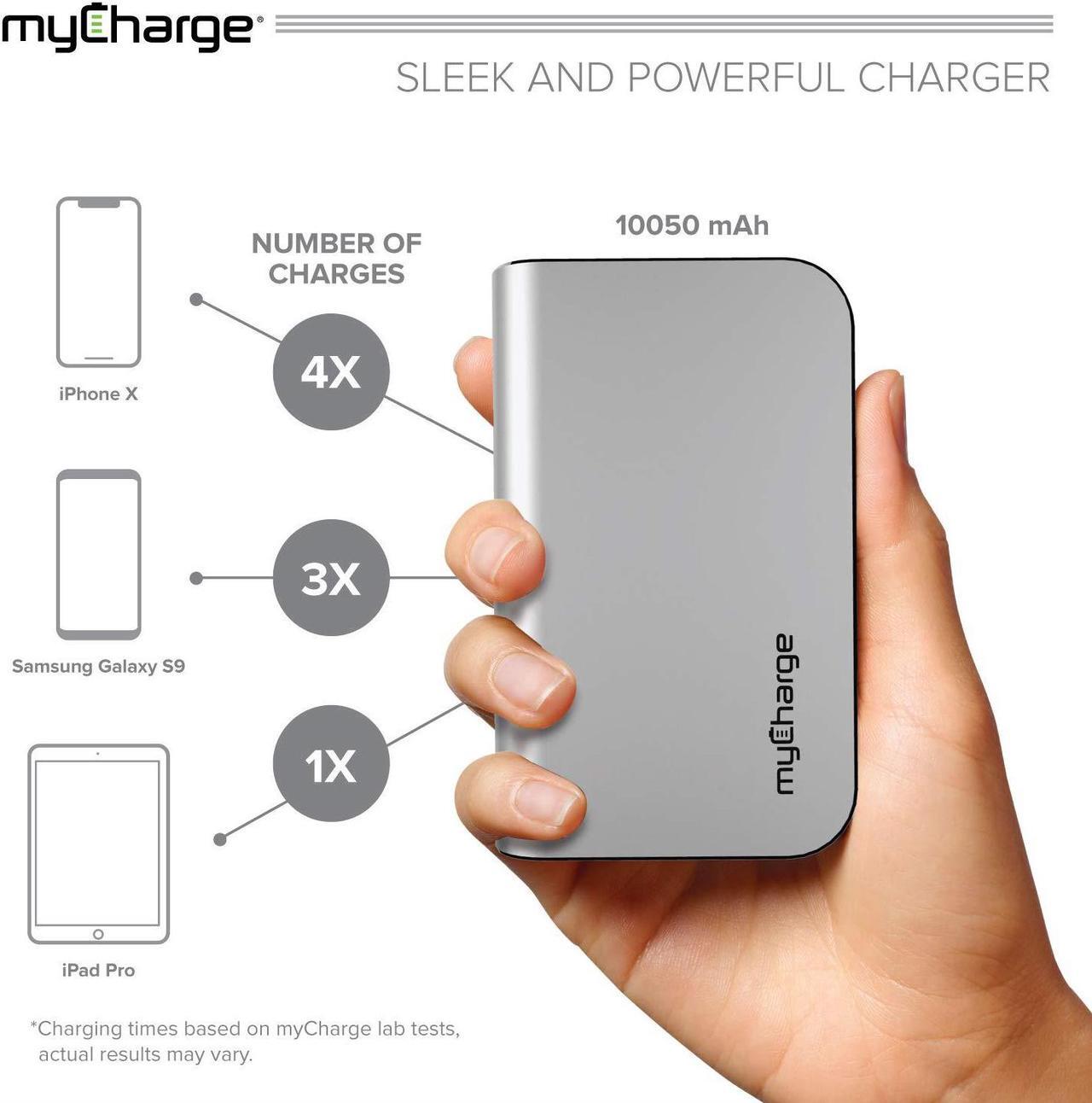 Alt view image 3 of 11 - myCharge Portable Charger Power Bank - HubMax Universal 10050 mAh External Battery Pack | Wall Charger Foldable Plug | Built in Cables (iPhone Charger Lightning Cable and Android Samsung USB C)