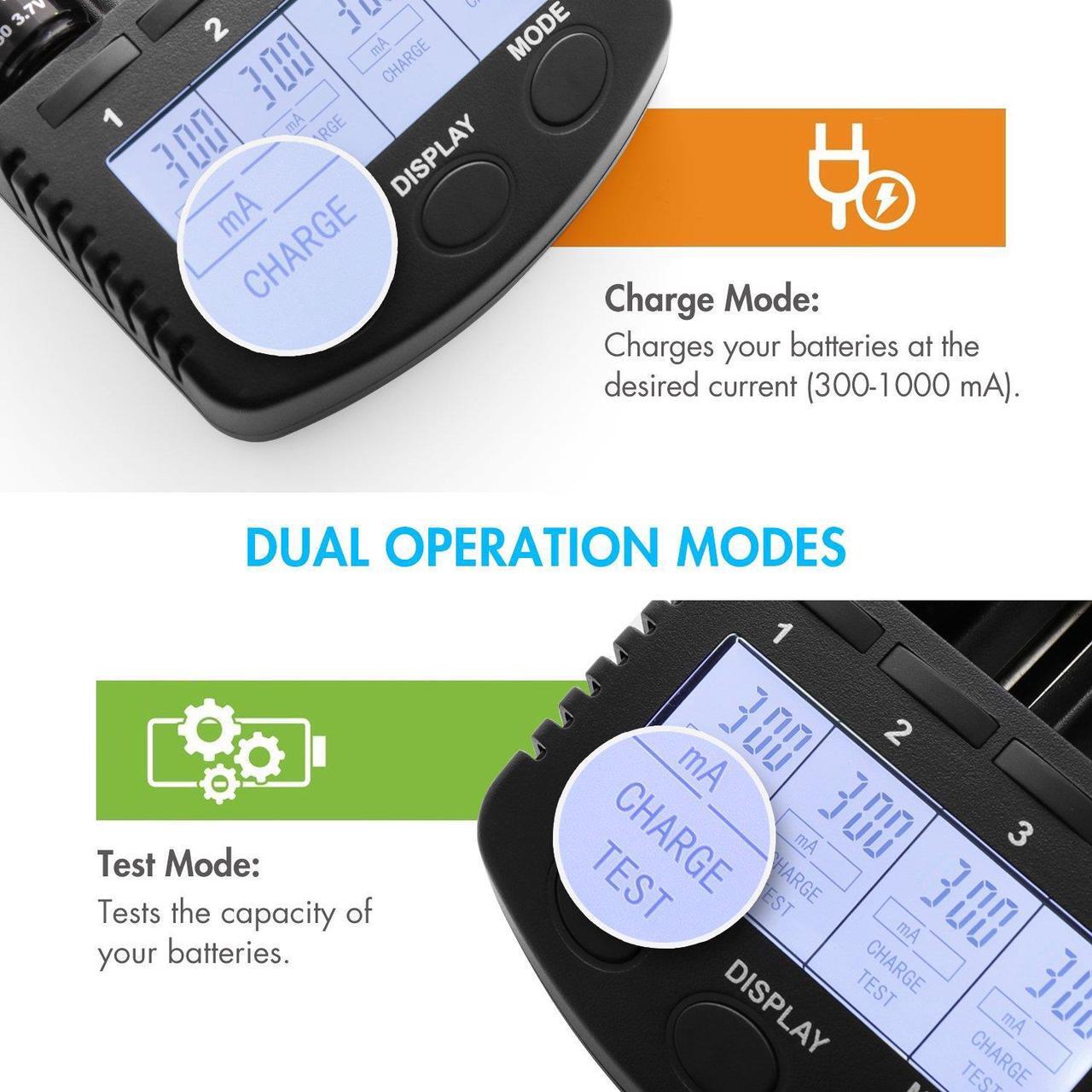 Alt view image 4 of 7 - Tenergy TN456 Intelligent Universal Battery Charger with 4 Slots, LCD Display, USB Output, Power Adapter, Rechargeable Battery Charger for Li-ion/NiMH/NiCD Rechargeable Batteries