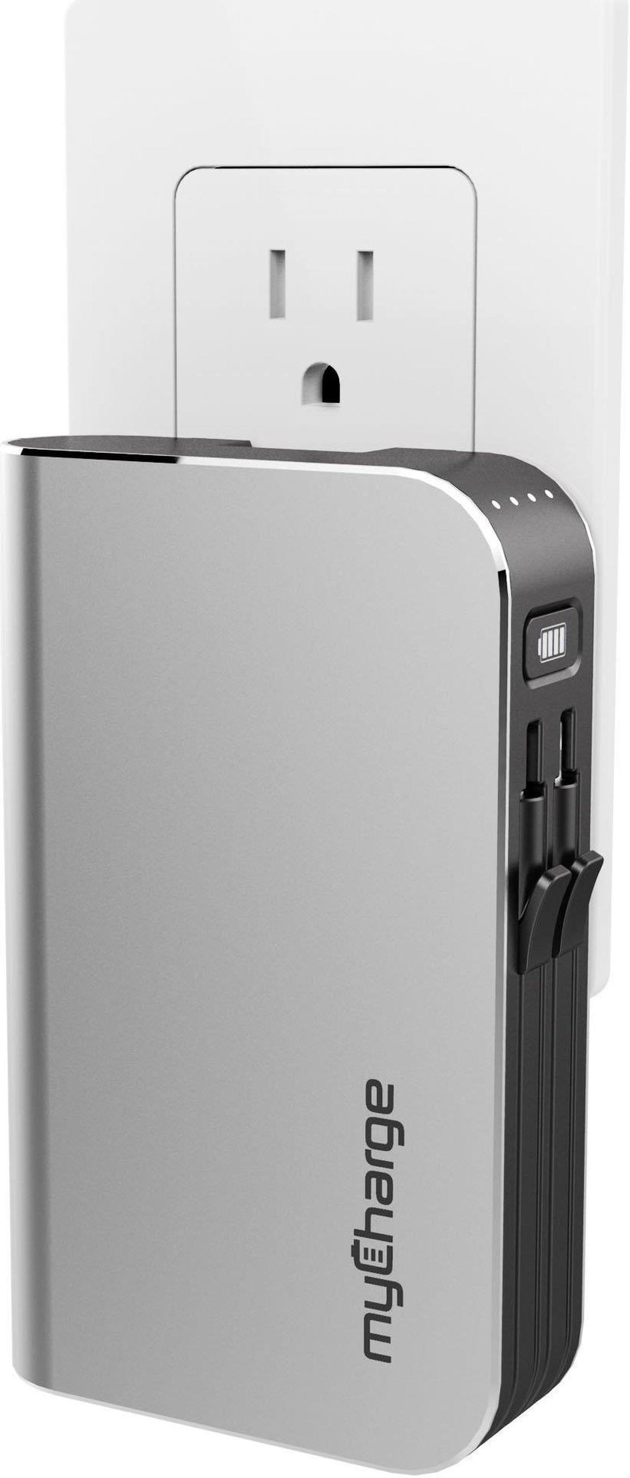 Alt view image 5 of 11 - myCharge Portable Charger Power Bank - HubMax Universal 10050 mAh External Battery Pack | Wall Charger Foldable Plug | Built in Cables (iPhone Charger Lightning Cable and Android Samsung USB C)
