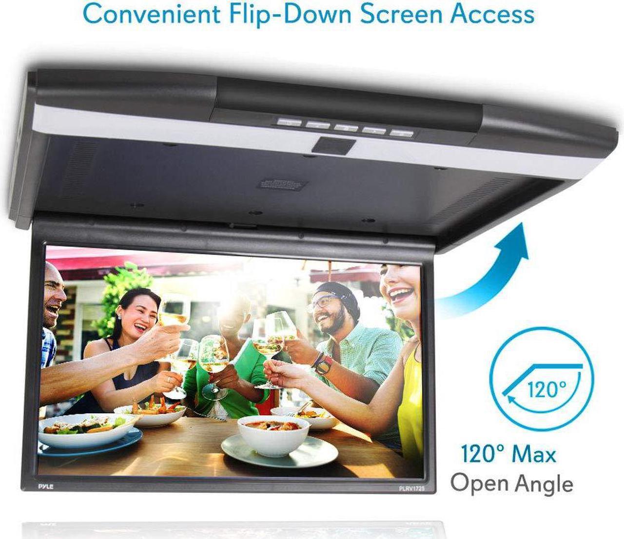 Alt view image 2 of 8 - Car Overhead Monitor Screen Display - 17.3 inch. LCD Vehicle Flip Down Roof Mount Console - HDMI TV Player Control Panel w/Built-in IR Transmitter for Wireless IR Headphone - Pyle PLRV1725