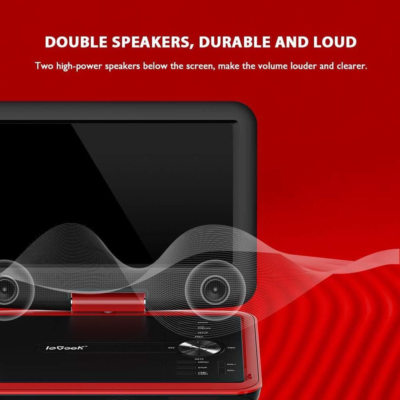 Alt view image 5 of 7 - ieGeek 11.5" Portable DVD Player with SD Card/USB Port, 5 Hour Rechargeable Battery, 9.5" Eye-protective Screen, Support AV-IN/ OUT, Region Free, Red