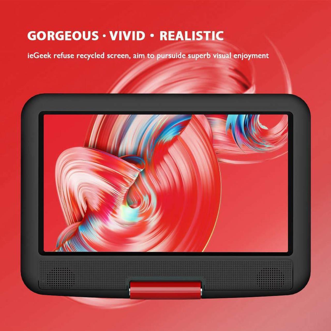 Alt view image 2 of 7 - ieGeek 11.5" Portable DVD Player with SD Card/USB Port, 5 Hour Rechargeable Battery, 9.5" Eye-protective Screen, Support AV-IN/ OUT, Region Free, Red