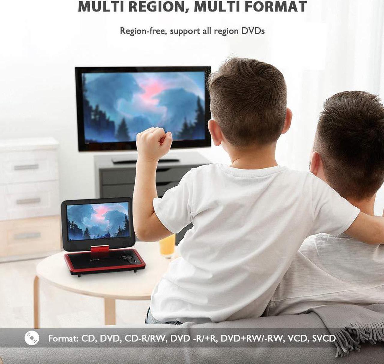 Alt view image 4 of 7 - ieGeek 11.5" Portable DVD Player with SD Card/USB Port, 5 Hour Rechargeable Battery, 9.5" Eye-protective Screen, Support AV-IN/ OUT, Region Free, Red