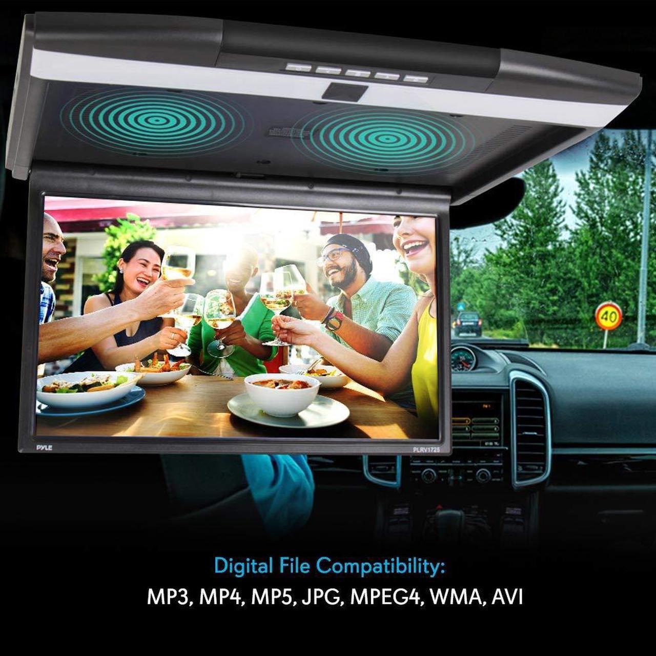Alt view image 5 of 8 - Car Overhead Monitor Screen Display - 17.3 inch. LCD Vehicle Flip Down Roof Mount Console - HDMI TV Player Control Panel w/Built-in IR Transmitter for Wireless IR Headphone - Pyle PLRV1725