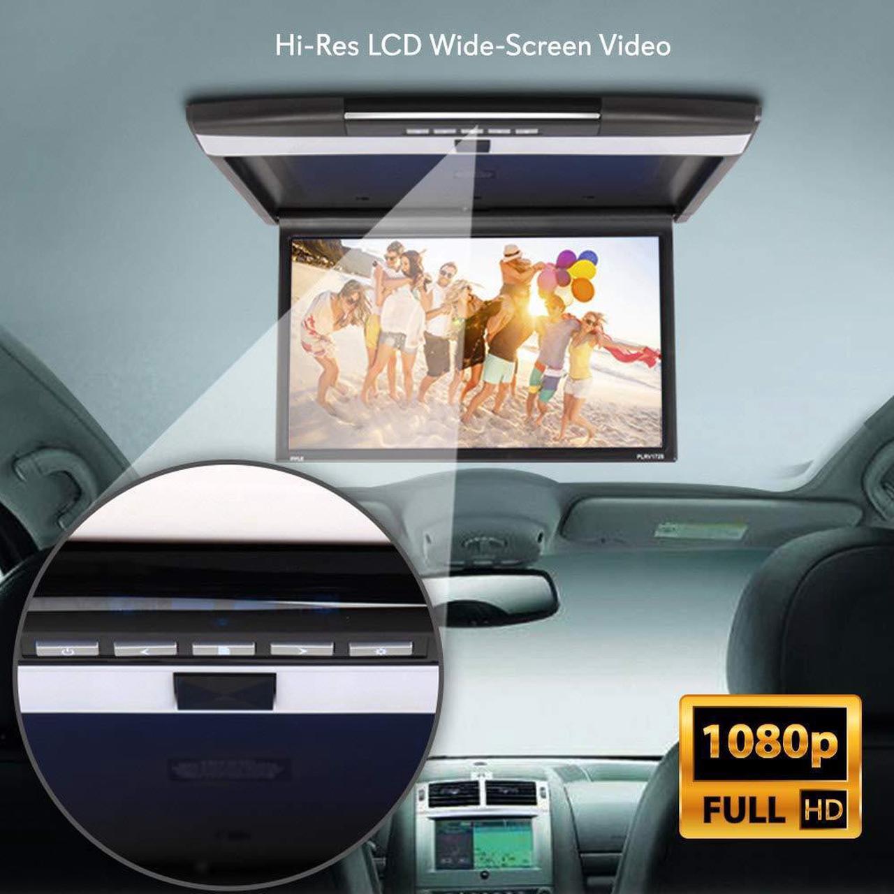 Alt view image 3 of 8 - Car Overhead Monitor Screen Display - 17.3 inch. LCD Vehicle Flip Down Roof Mount Console - HDMI TV Player Control Panel w/Built-in IR Transmitter for Wireless IR Headphone - Pyle PLRV1725