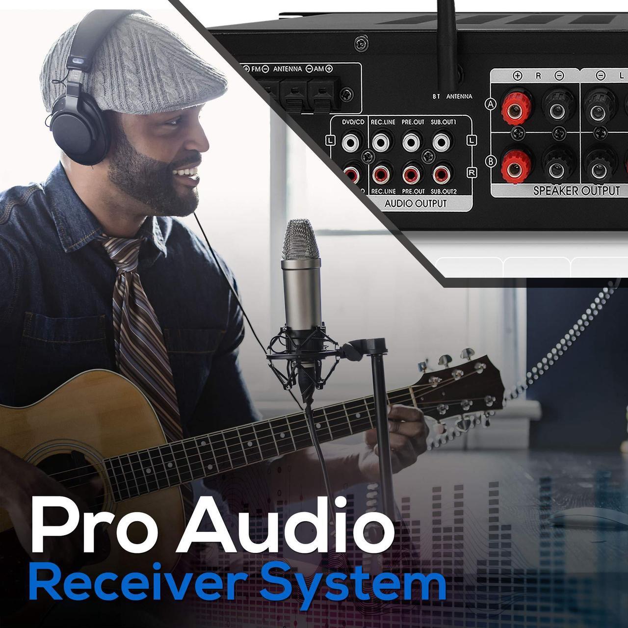 Alt view image 4 of 20 - Wireless Bluetooth Home Stereo Amplifier - Hybrid Multi-Channel 3000 Watt Power Amplifier Home Audio Receiver System w/AM/FM Radio, MP3/USB,AUX,RCA Karaoke Mic in - Rack Mount, Remote - Pyle P3301BAT