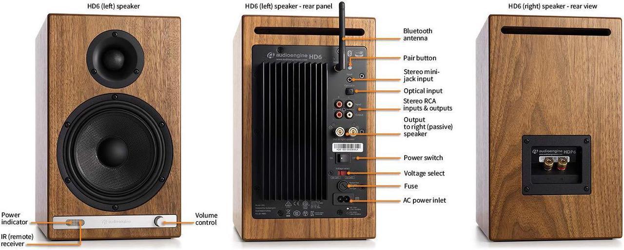 Alt view image 5 of 7 - Audioengine HD6 150W Wireless Powered Bookshelf Speakers, Bluetooth aptX HD, USB 24-Bit DAC & Analog Amplifier (Black)