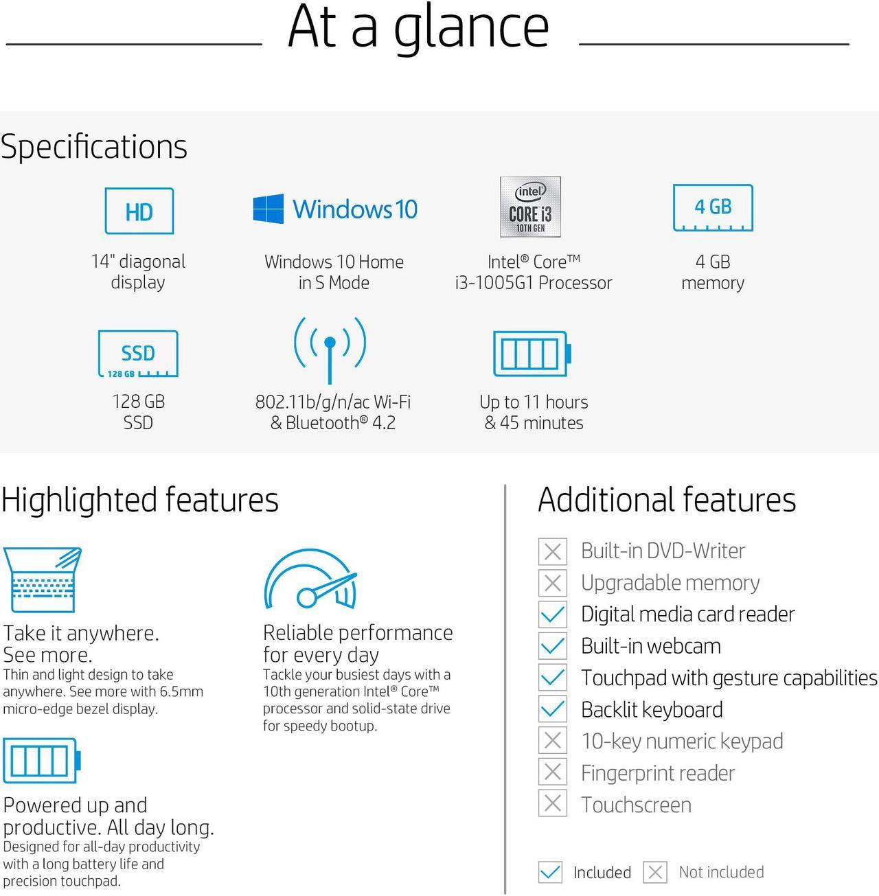 Alt view image 5 of 5 - HP 14-Inch Laptop, 10th Gen Intel Core i3-1005G1, 4 GB SDRAM, 128 GB Solid-State Drive, Windows 10 Home in S Mode (14-dq1010nr, Silver) (14-dq1010nr)