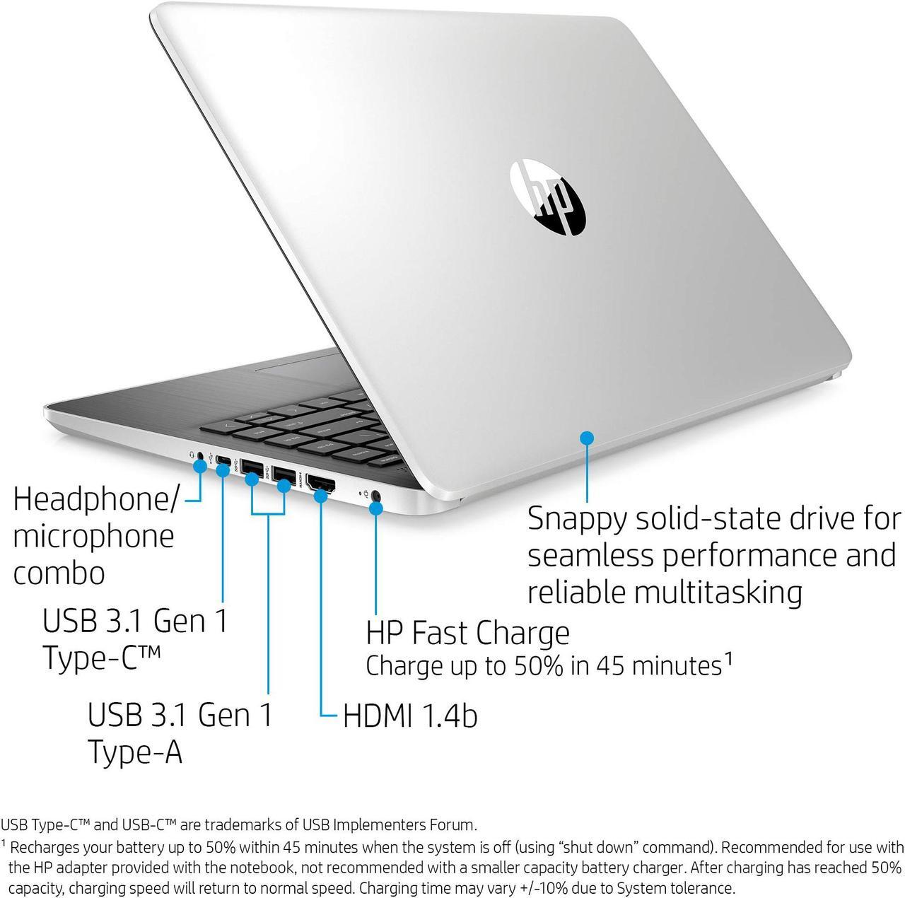 Alt view image 3 of 5 - HP 14-Inch Laptop, 10th Gen Intel Core i3-1005G1, 4 GB SDRAM, 128 GB Solid-State Drive, Windows 10 Home in S Mode (14-dq1010nr, Silver) (14-dq1010nr)